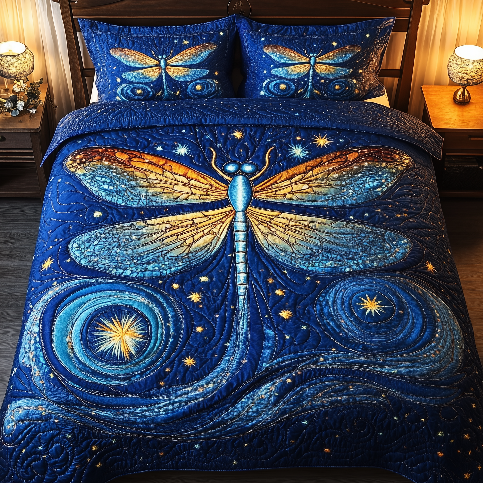 Dragonfly Dances Quilted Bedding Set Great Mother's Day Duvet Cover Set Dragonfly Themed Gifts