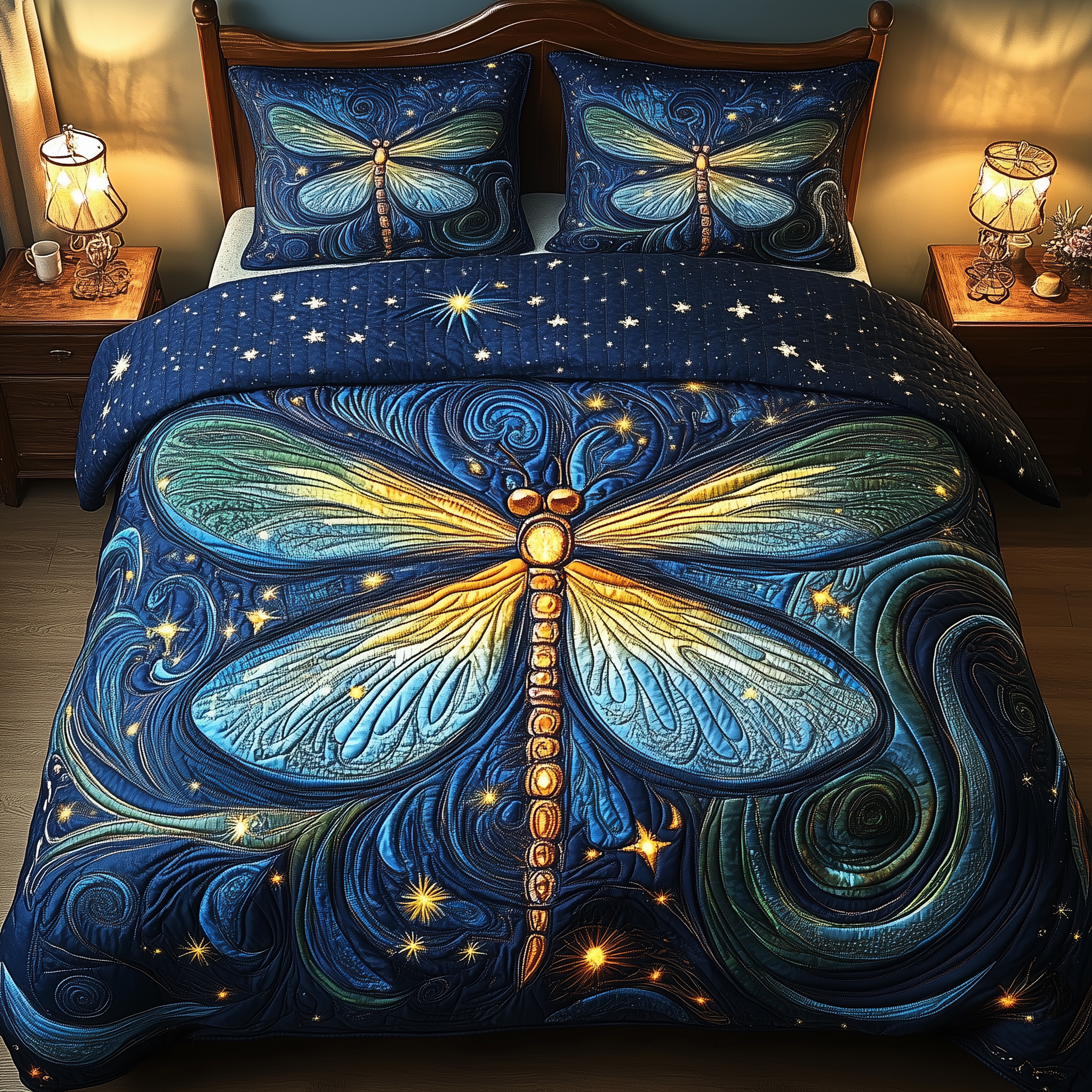 Dragonfly Dreams Quilted Bedding Set Great Mother's Day Duvet Cover Set Gift For Someone Who Loves Dragonflies