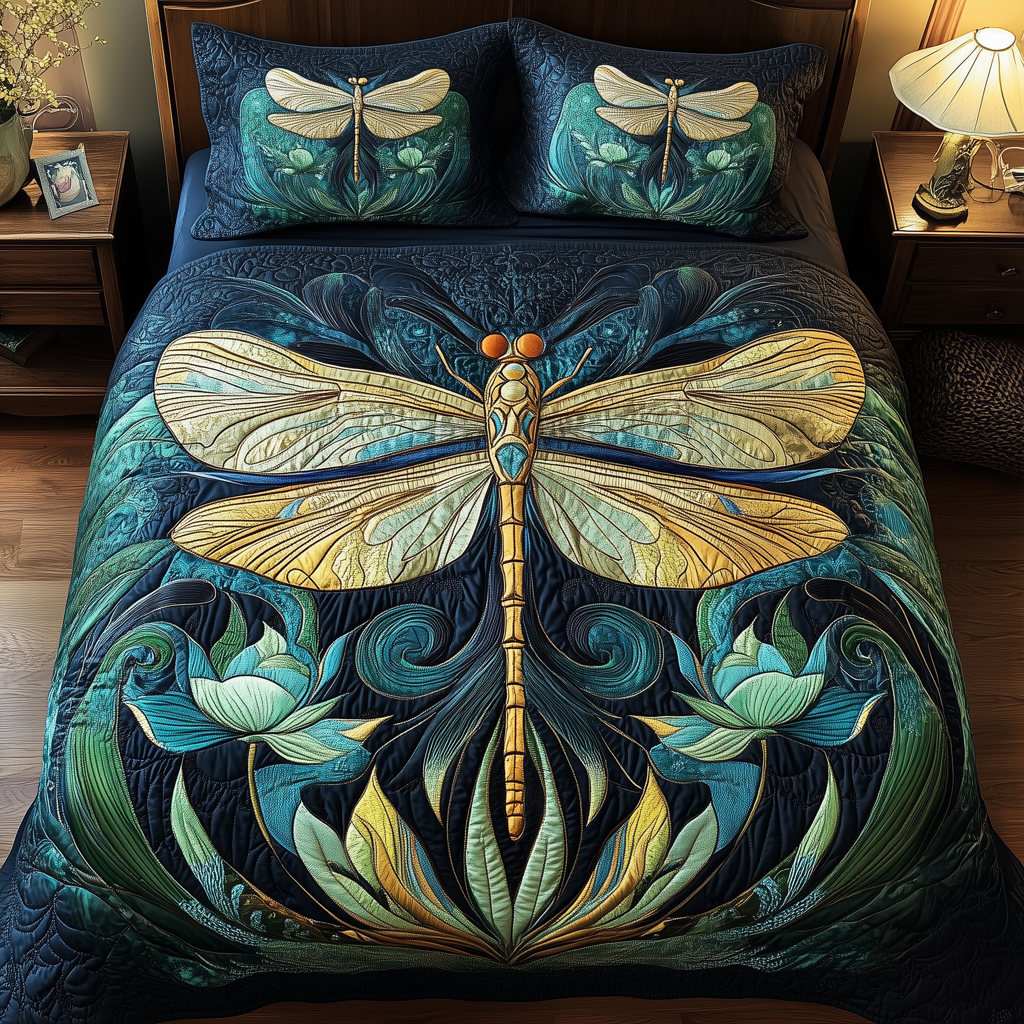 Dragonfly Dreams Quilted Bedding Set Great Mother's Day Duvet Cover Set Gifts For Dragonfly Lovers