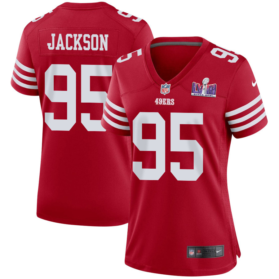 Drake Jackson 95 San Francisco 49ers Super Bowl LVIII Patch Game Women Jersey - Scarlet - JSDV262
