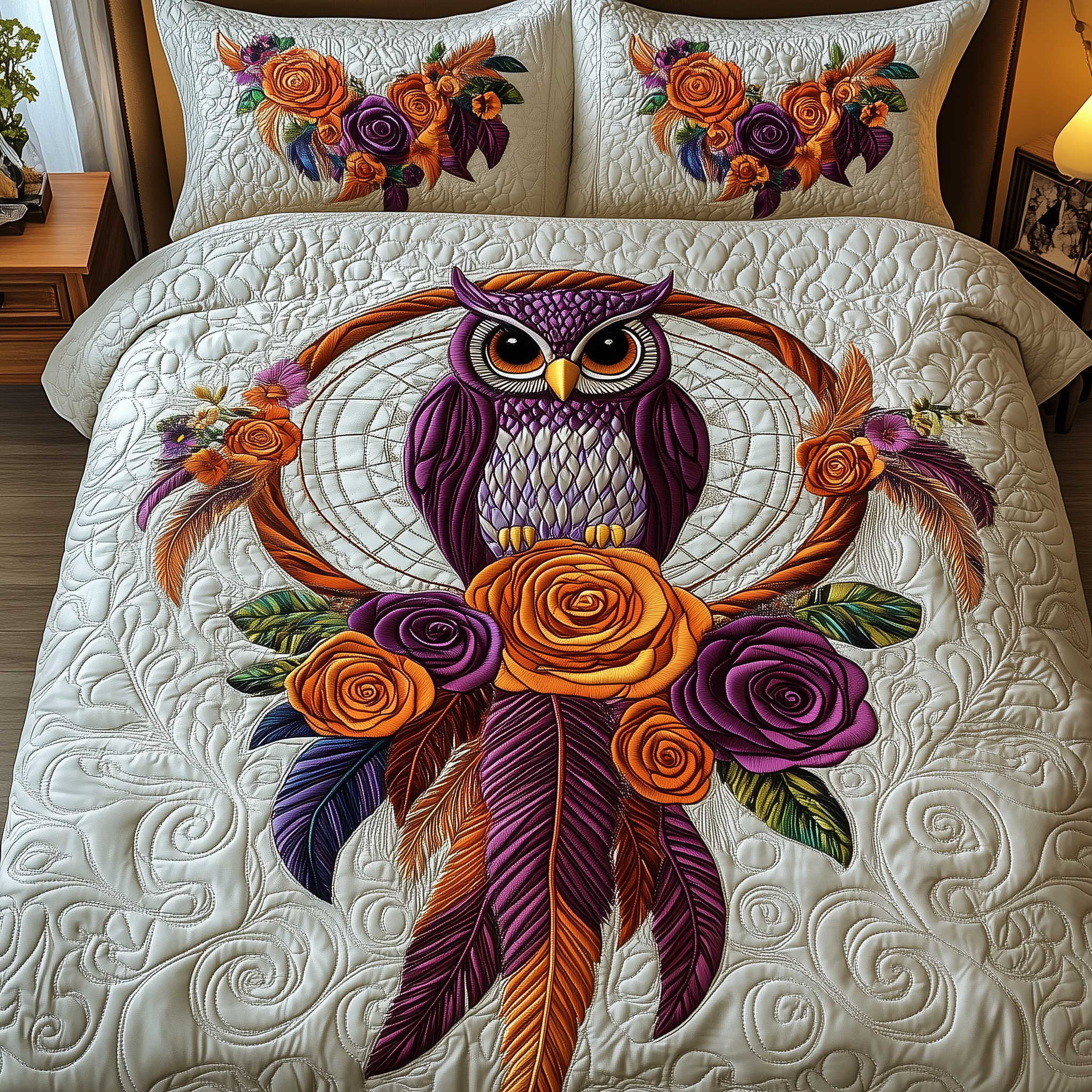 Dreaming Owl Quilted Bedding Set Duvet Cover Bedspread Set Merch Gifts For Owl Lovers