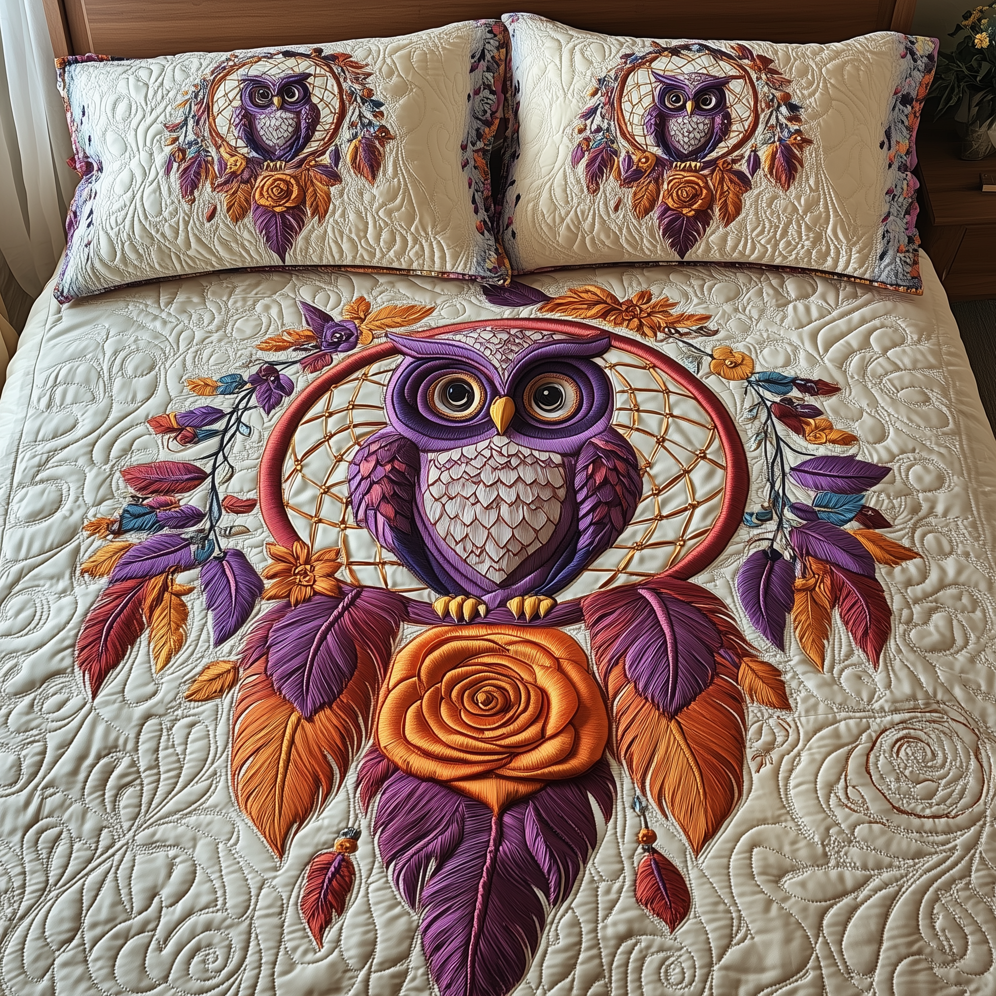 Dreaming Owl Quilted Bedding Set Duvet Cover Bedspread Set Merch Owl Gifts For Adults