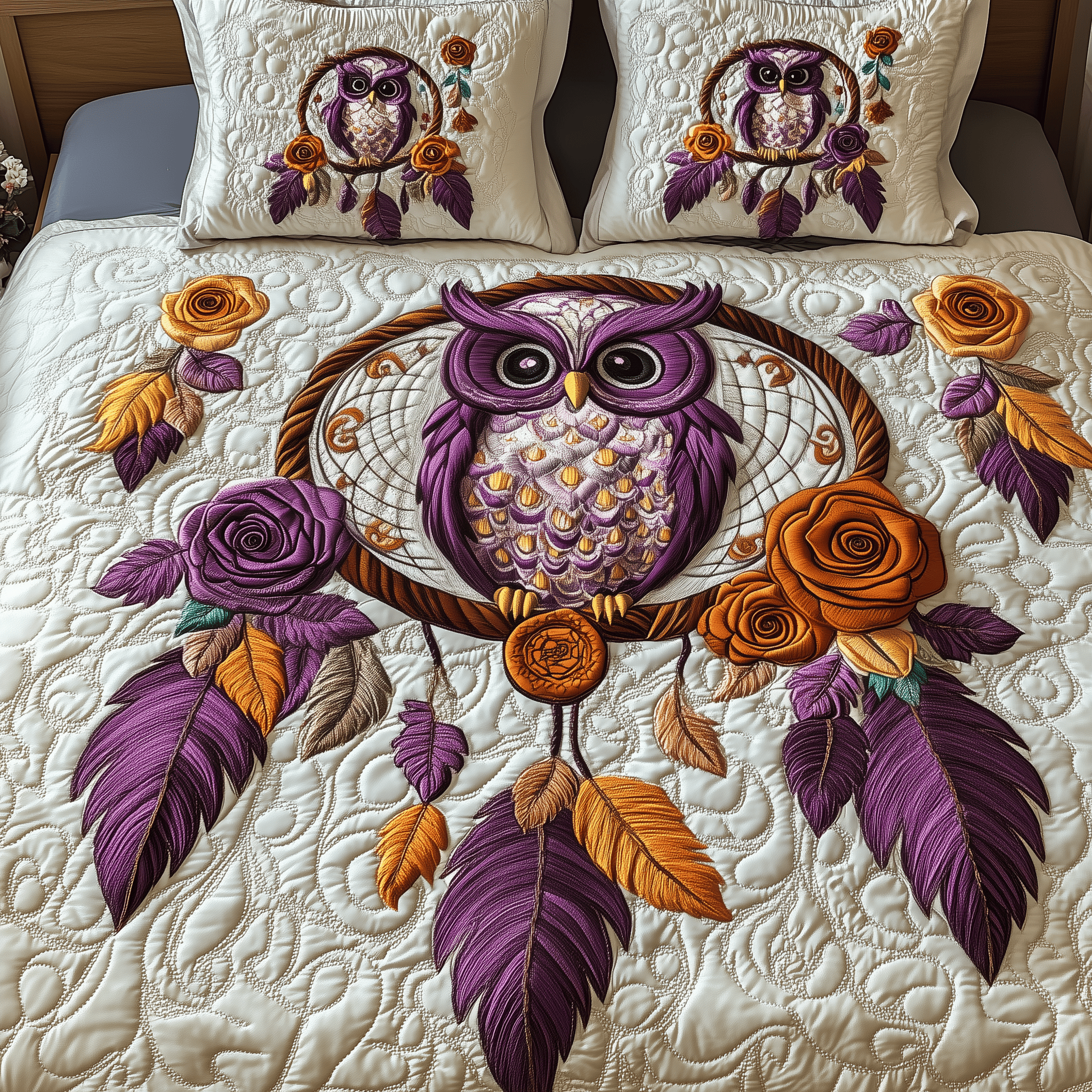 Dreaming Owl Quilted Bedding Set Duvet Cover Bedspread Set Merchansie Owl Items For Gifts