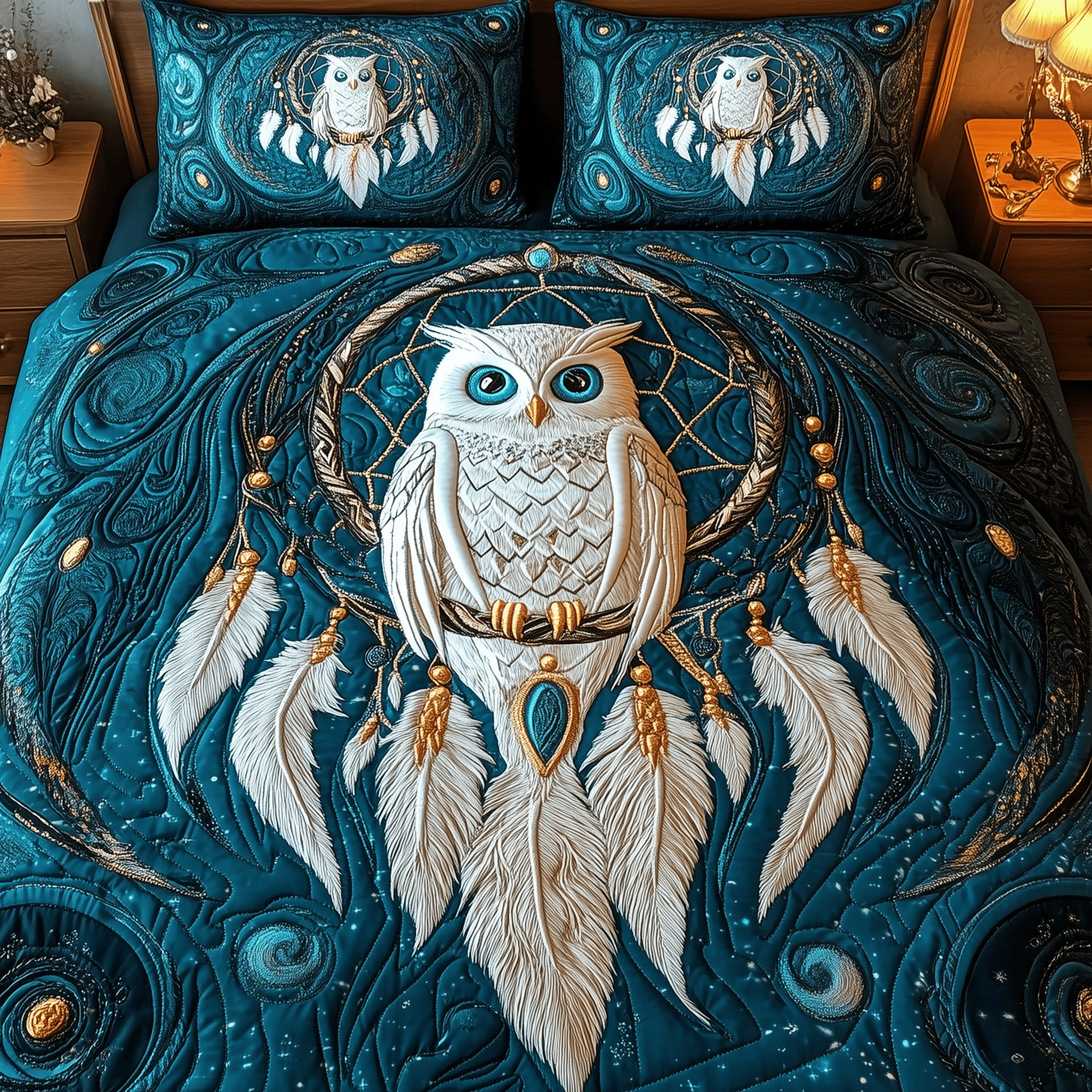 Dreaming Owl Quilted Bedding Set Duvet Cover Bedspread Set Themed Gift For Owl Lover