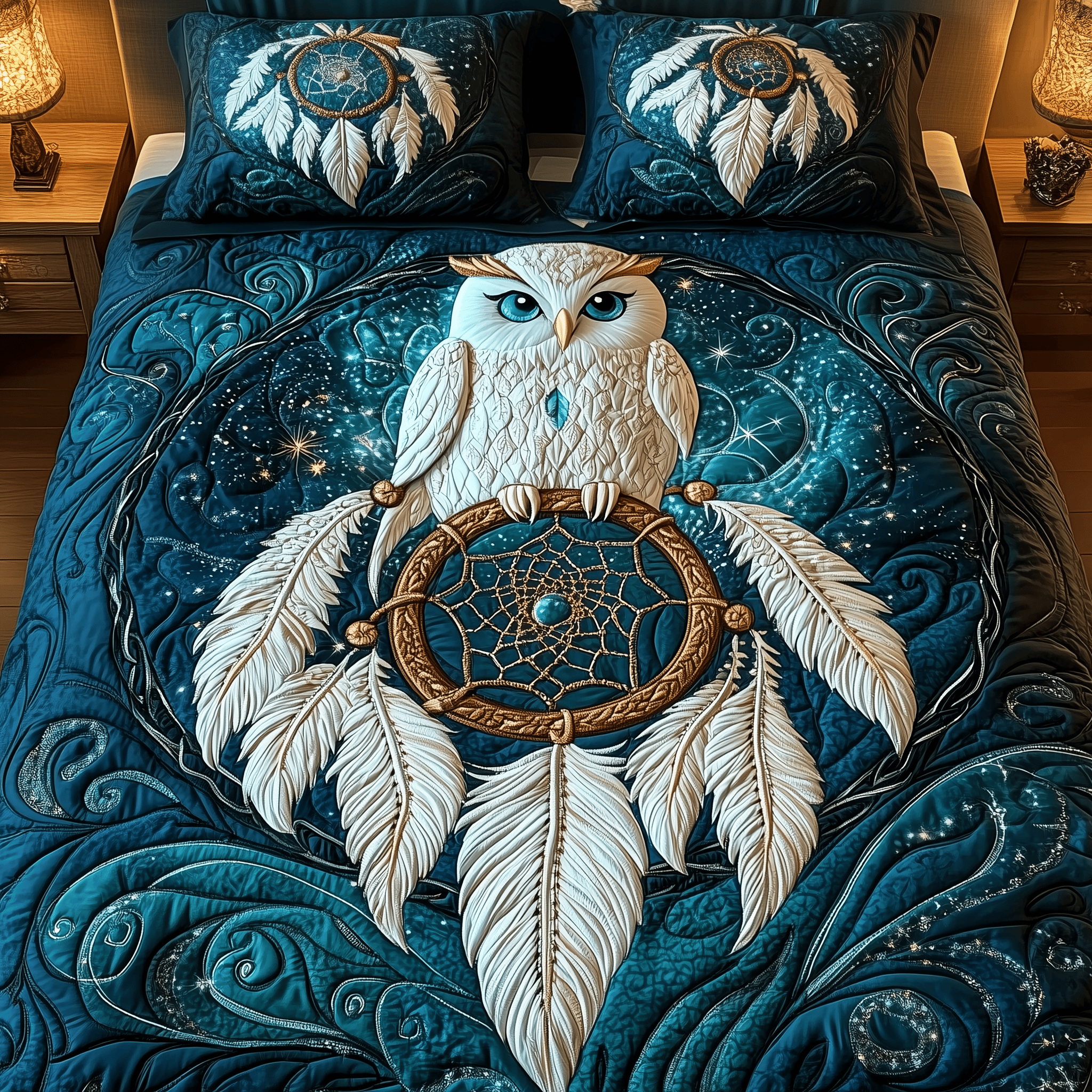 Dreaming Owl Quilted Bedding Set Duvet Cover Bedspread Set Themed Owl Gifts For Women