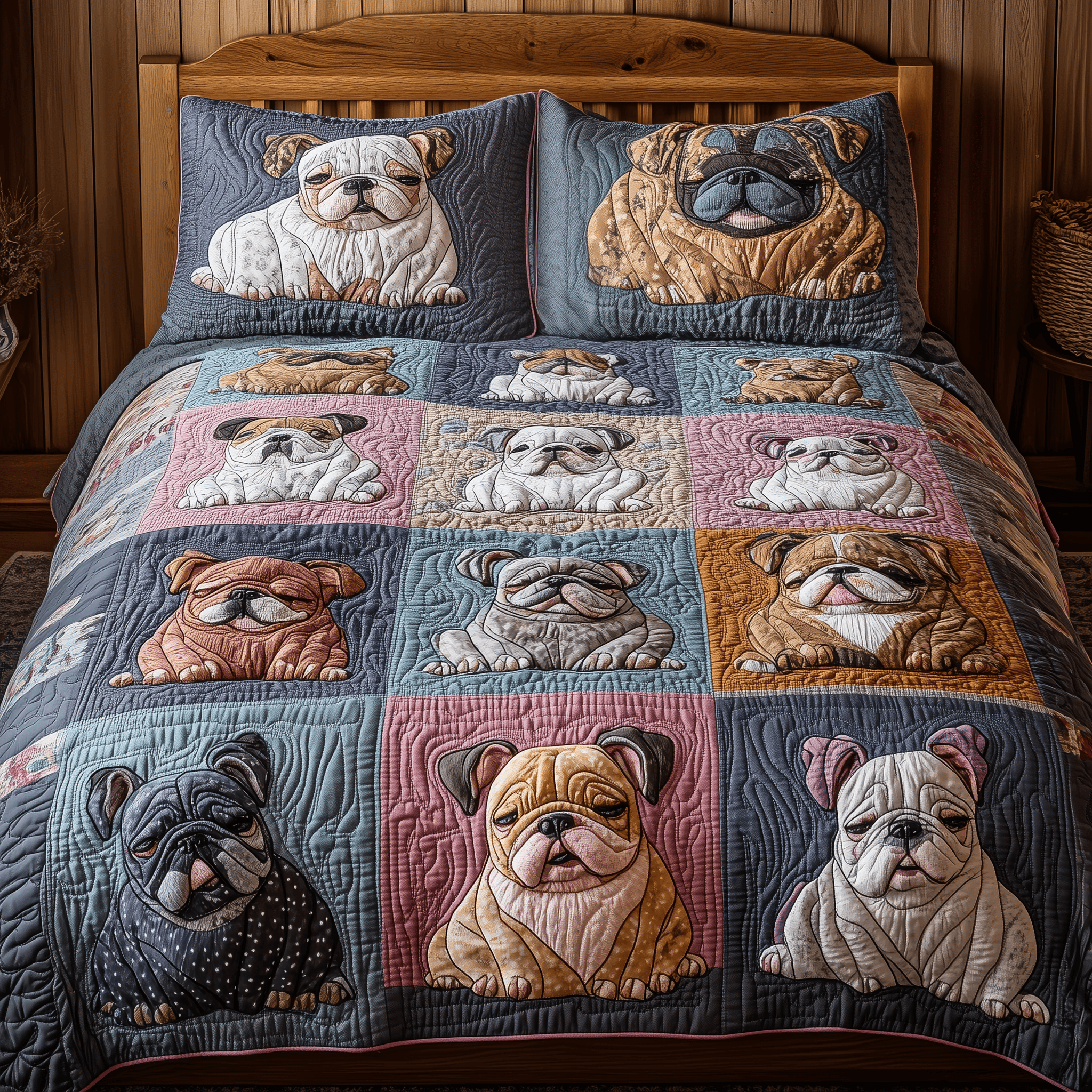 Dreamy Bulldog Naps Quilted Bedding Set Best Duvet Cover Bedspread Set Bulldog