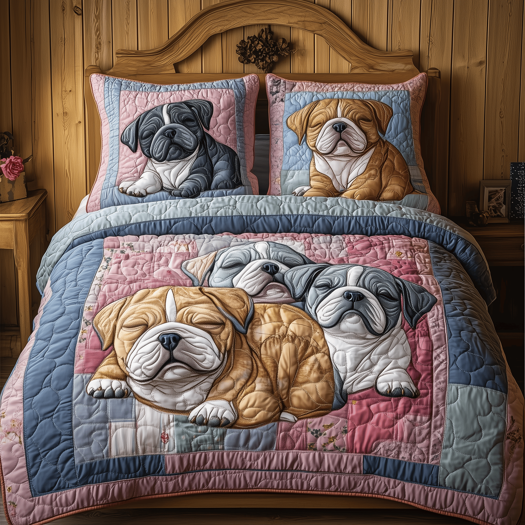 Dreamy Bulldog Naps Quilted Bedding Set Best Duvet Cover Bedspread Set Bulldog Lover Gifts