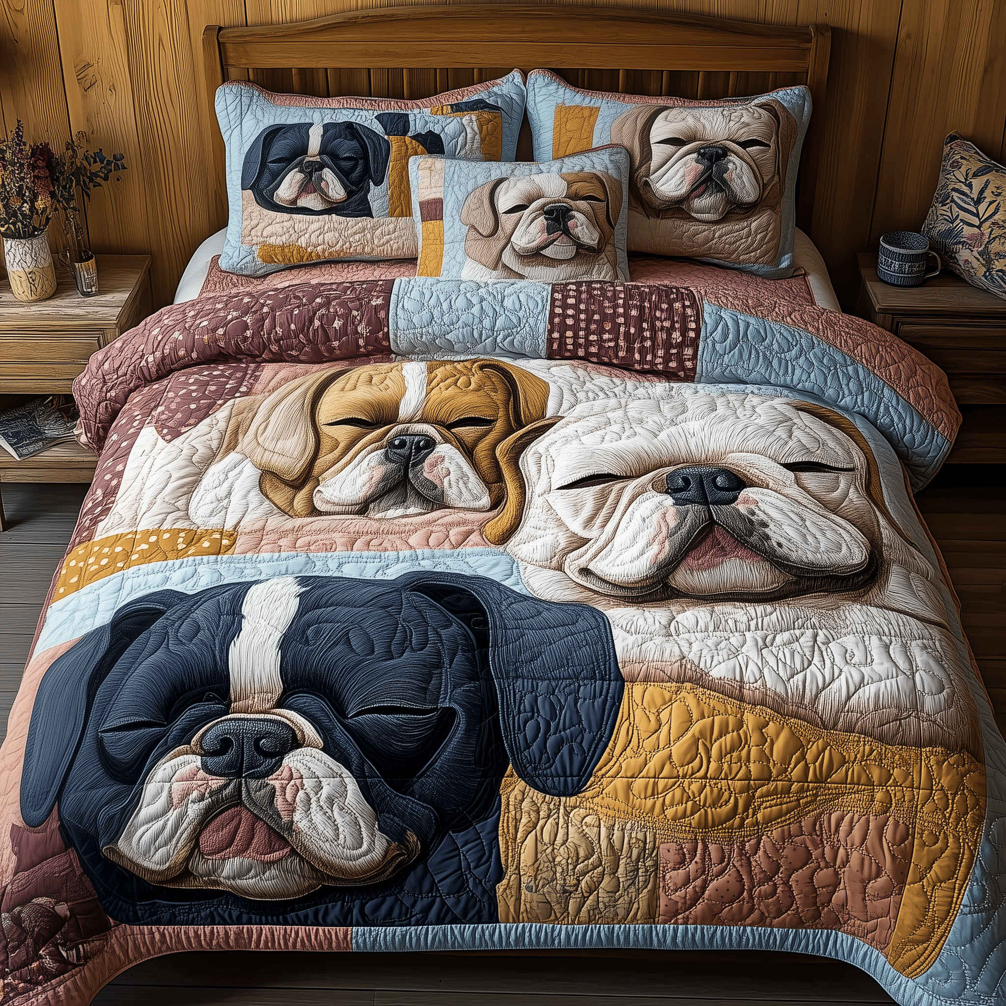 Dreamy Bulldog Naps Quilted Bedding Set Best Duvet Cover Bedspread Set Bulldog Owner Gifts