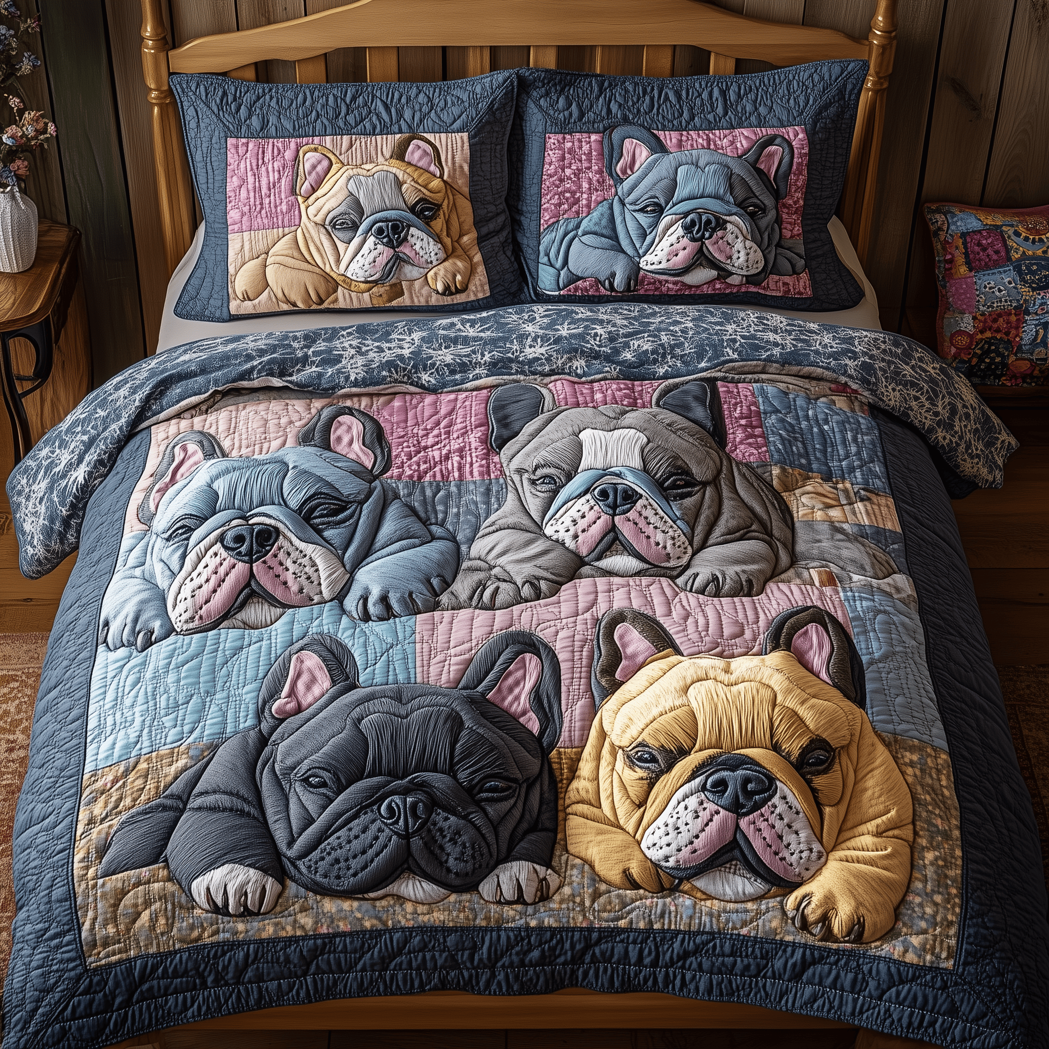 Dreamy Bulldog Naps Quilted Bedding Set Best Duvet Cover Bedspread Set Gift Ideas For Bulldog Lovers