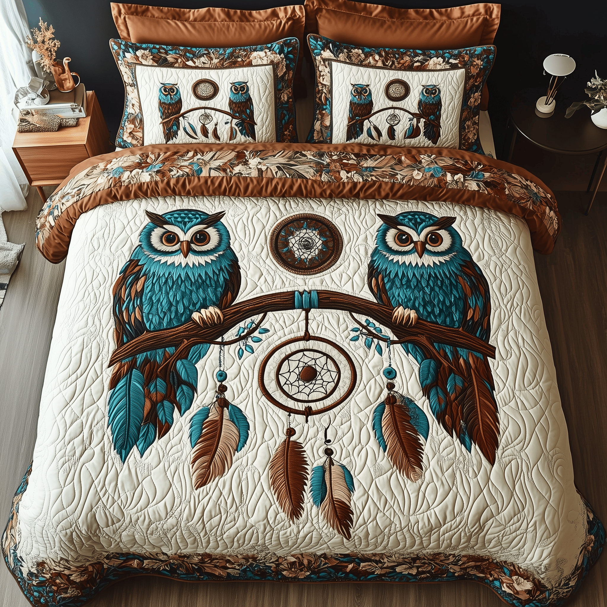 Dreamy Owl Perch Quilted Bedding Set Best Duvet Cover Bedspread Set Gifts For Mum From Daughter