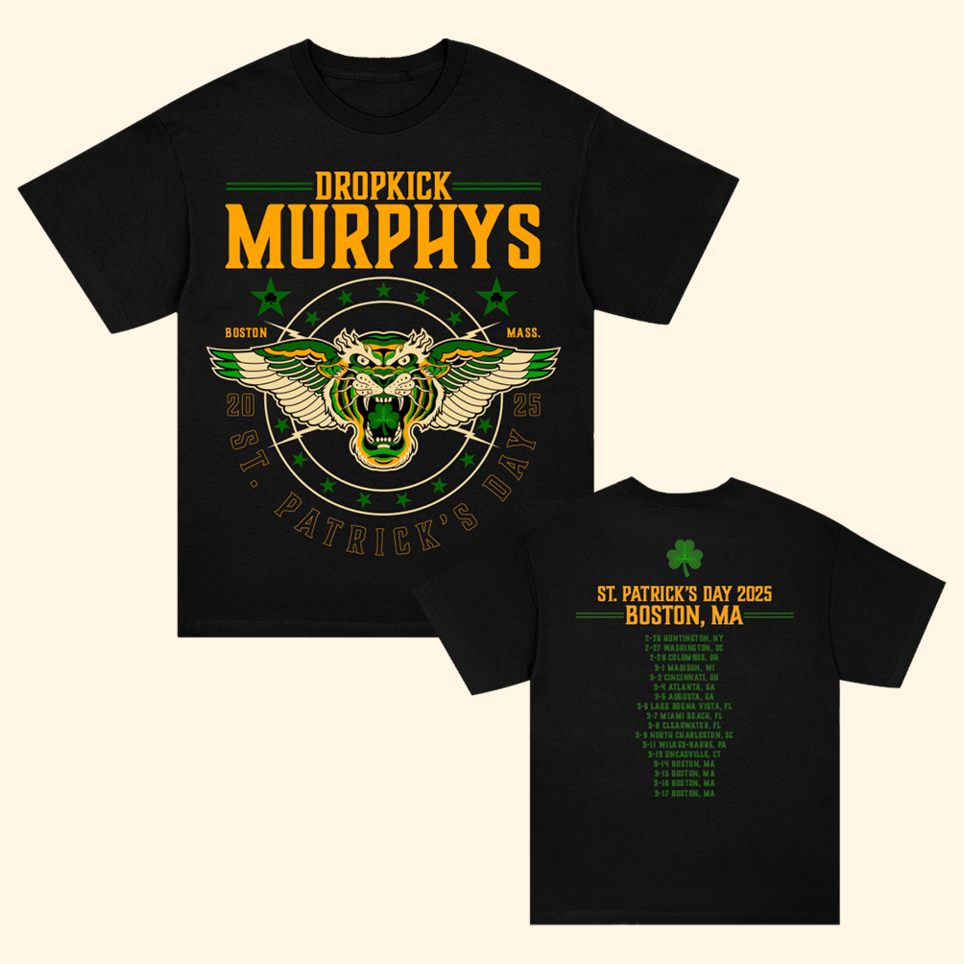 Dropkick Murphys St. Patrick's Day 2025 Tiger Tour T-Shirt Dropkick Murphys Merch Fans Gfts