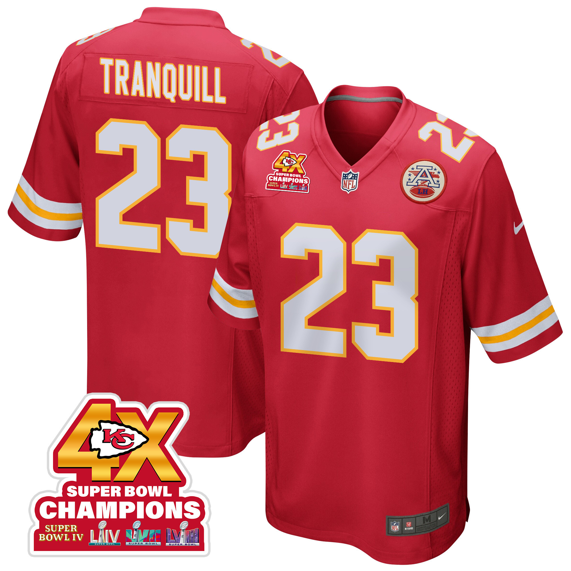 Drue Tranquill 23 Kansas City Chiefs Super Bowl LVIII Champions 4X Game Men Jersey - Red - JSDV437