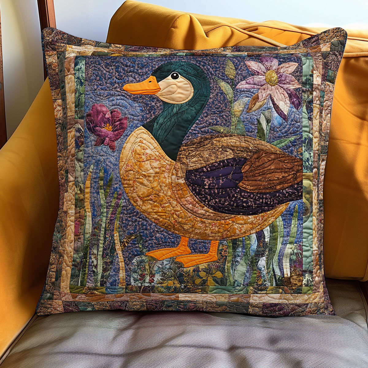 Duck And Flowers Quilt Pillow Case Theme Floral Best Gifts For Flower Lovers Christmas