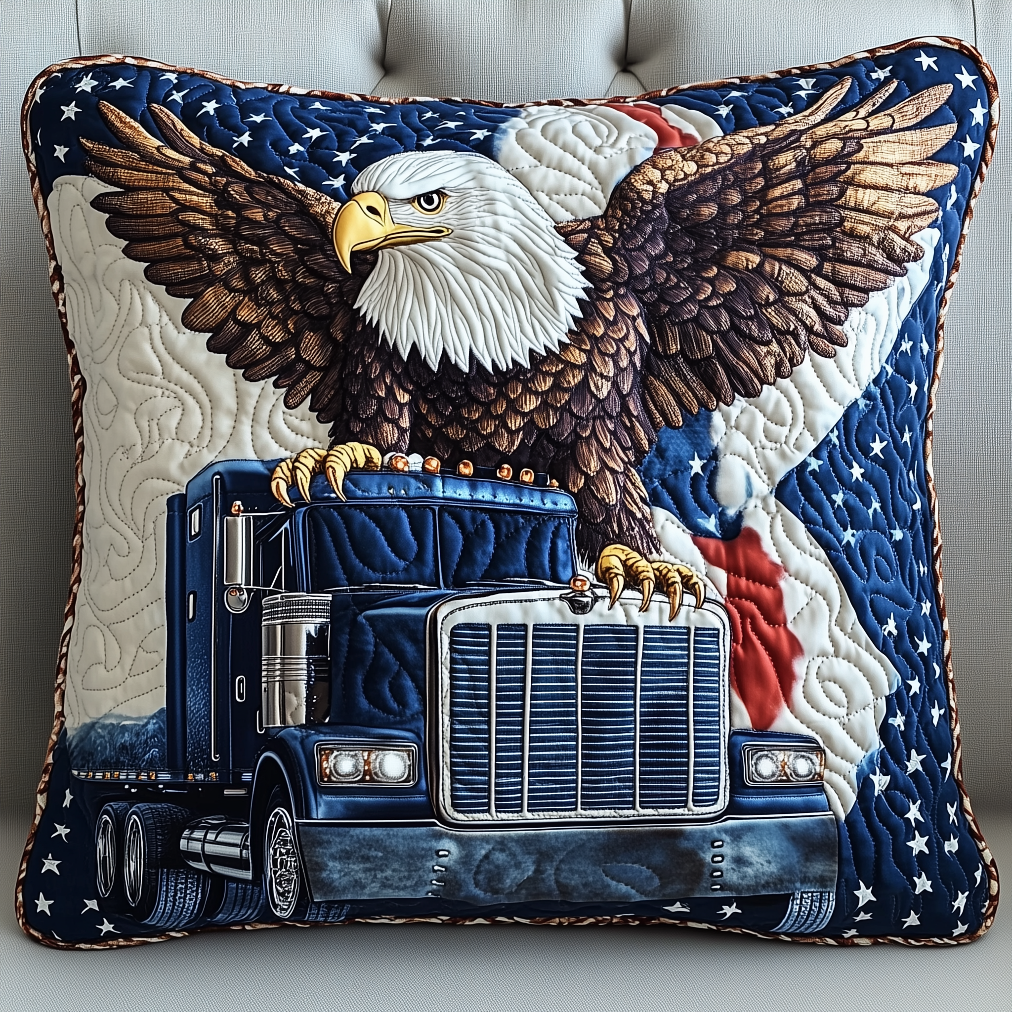 Eagle of Freedom Quilted Pillow Case Holiday Throw Pillow Cover Best Christmas Gifts For Dad