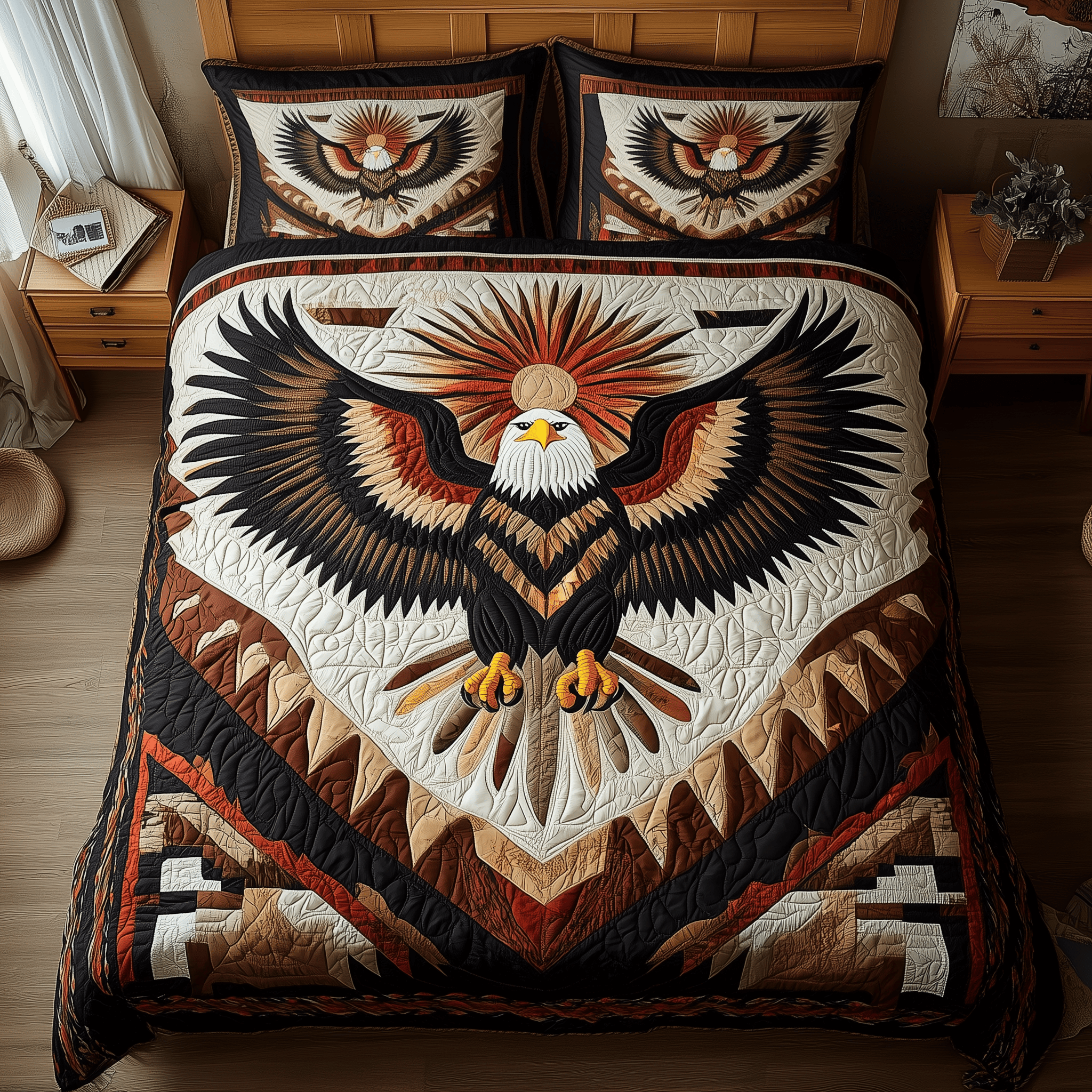 Eagle Of The Hidden Sun Quilted Bedding Set Best Valentines Eagle Items Gifts