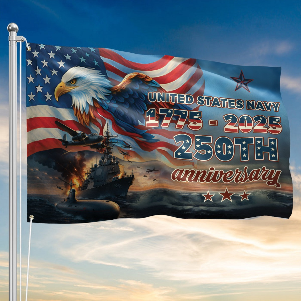Eagle US Navy 1775 2025 250Th Anniversary Flag Proud Navy Patriotic Flag Decor