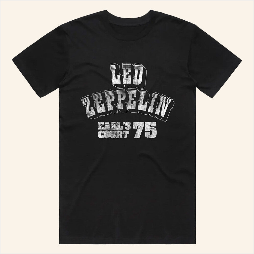 Earl's Court 75 Logo Black T-Shirt Led Zeppelin Merch Good Birthday Gifts For Besties