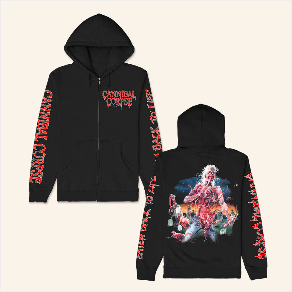 Eaten Back To Life Zip Up Black Hoodie Cannibal Corpse Merch Present For Him Christmas Presents