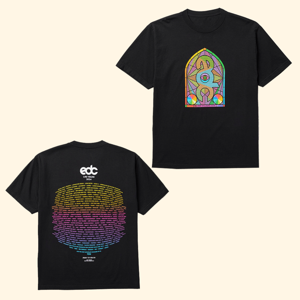 EDC LV Stained Glass Lineup T-Shirt EDC Merch Gifts For Fans Vintage Hoodie Gifts For Men