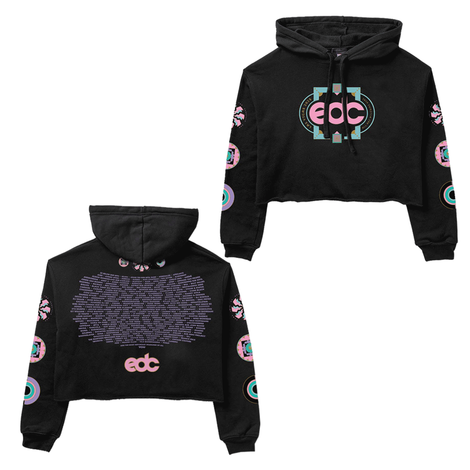 EDC Merch EDC Las Vegas 2025 Kinetic Lineup Crop Hoodie Gifts For Music Fans Gifts For Fans
