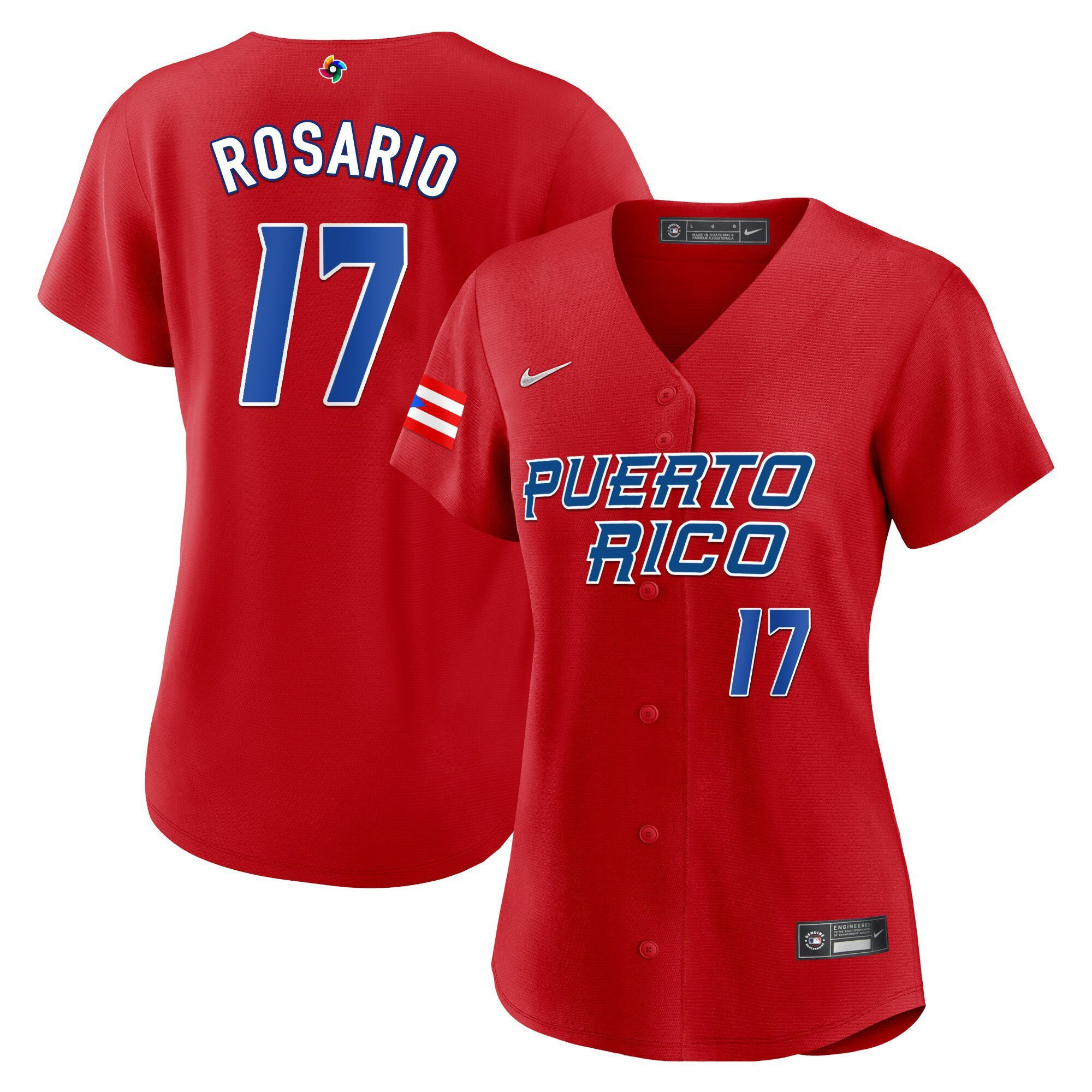 Eddie Rosario 17 Puerto Rico 2023 World Baseball Classic Baseball Women Jersey - Red - JS157
