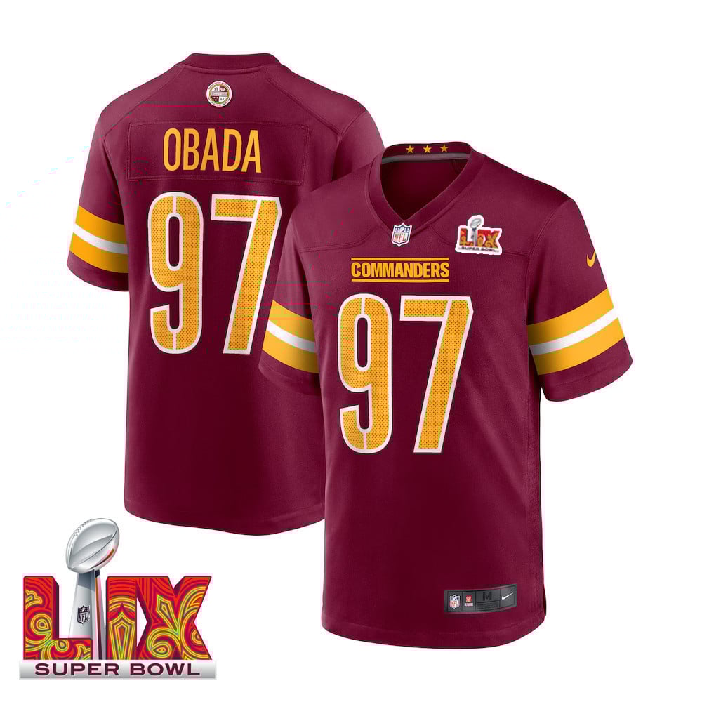 Efe Obada #97 Washington Commanders Super Bowl LIX Jersey - Men's - Burgundy - JS607