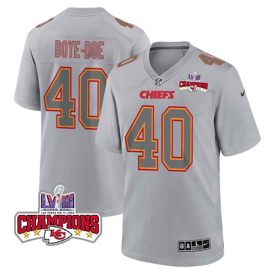 Ekow Boye-Doe 40 Kansas City Chiefs Super Bowl LVIII Champions 4 Stars Patch Atmosphere Fashion Game Men Jersey - Gray - JSDV728