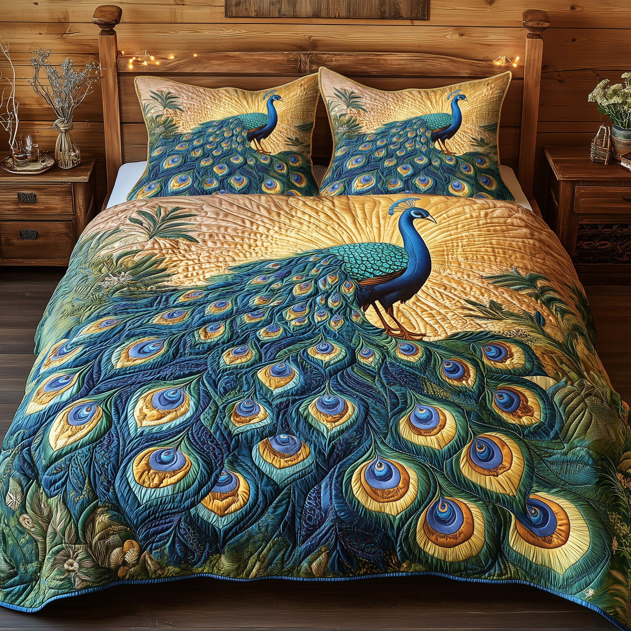 Elegance Peacock Quilted Bedding Set Unique Duvet Cover Bedspread Set Best Birthday Gift For Boyfriend