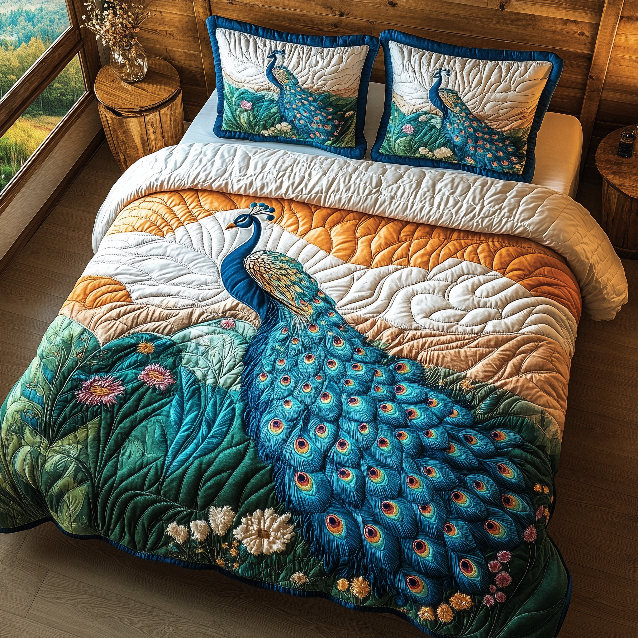 Elegance Peacock Quilted Bedding Set Unique Duvet Cover Bedspread Set Birthday Ideas For Him
