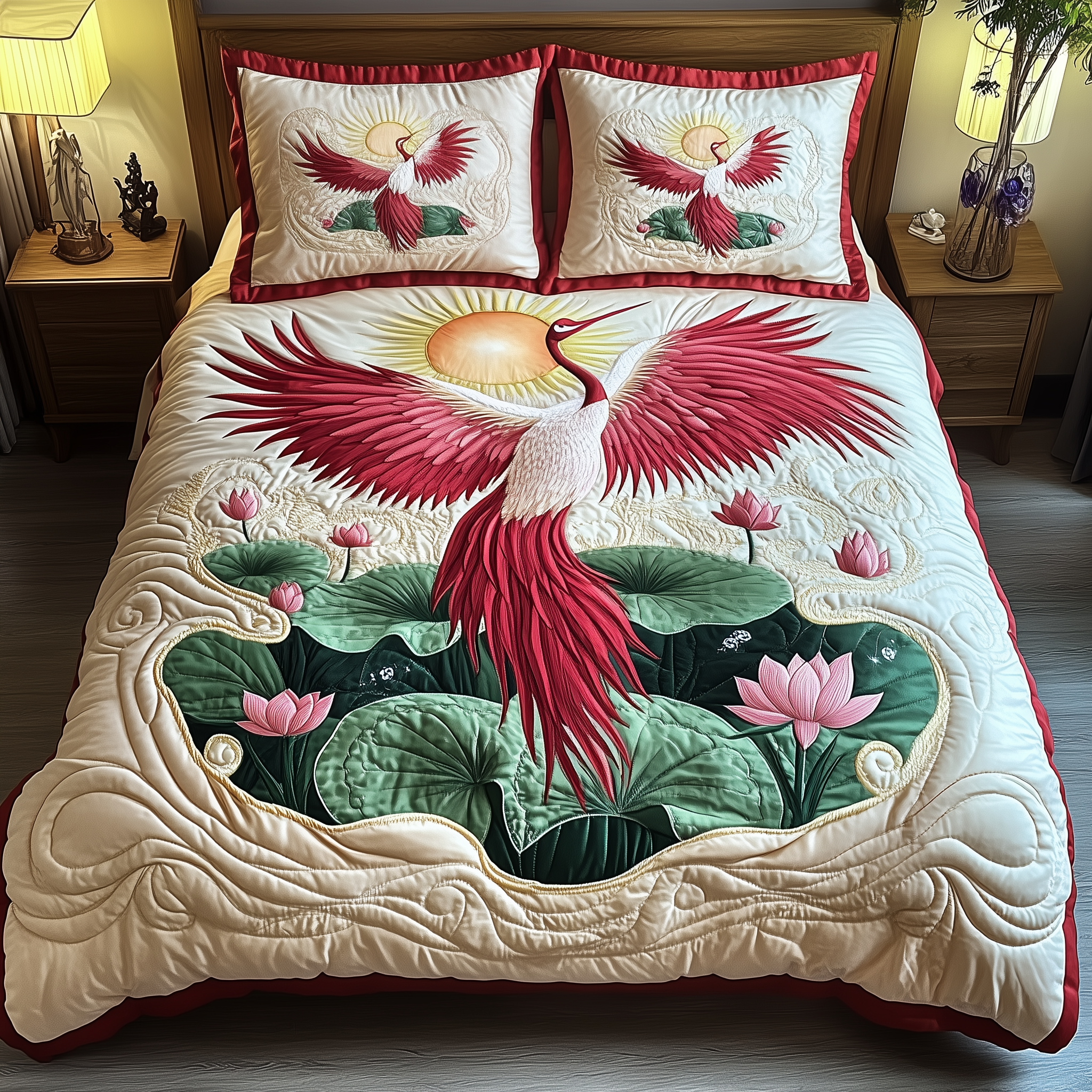 Elegant Crane Quilted Bedding Set Awesome Mother's Day Mum And Daughter Gifts