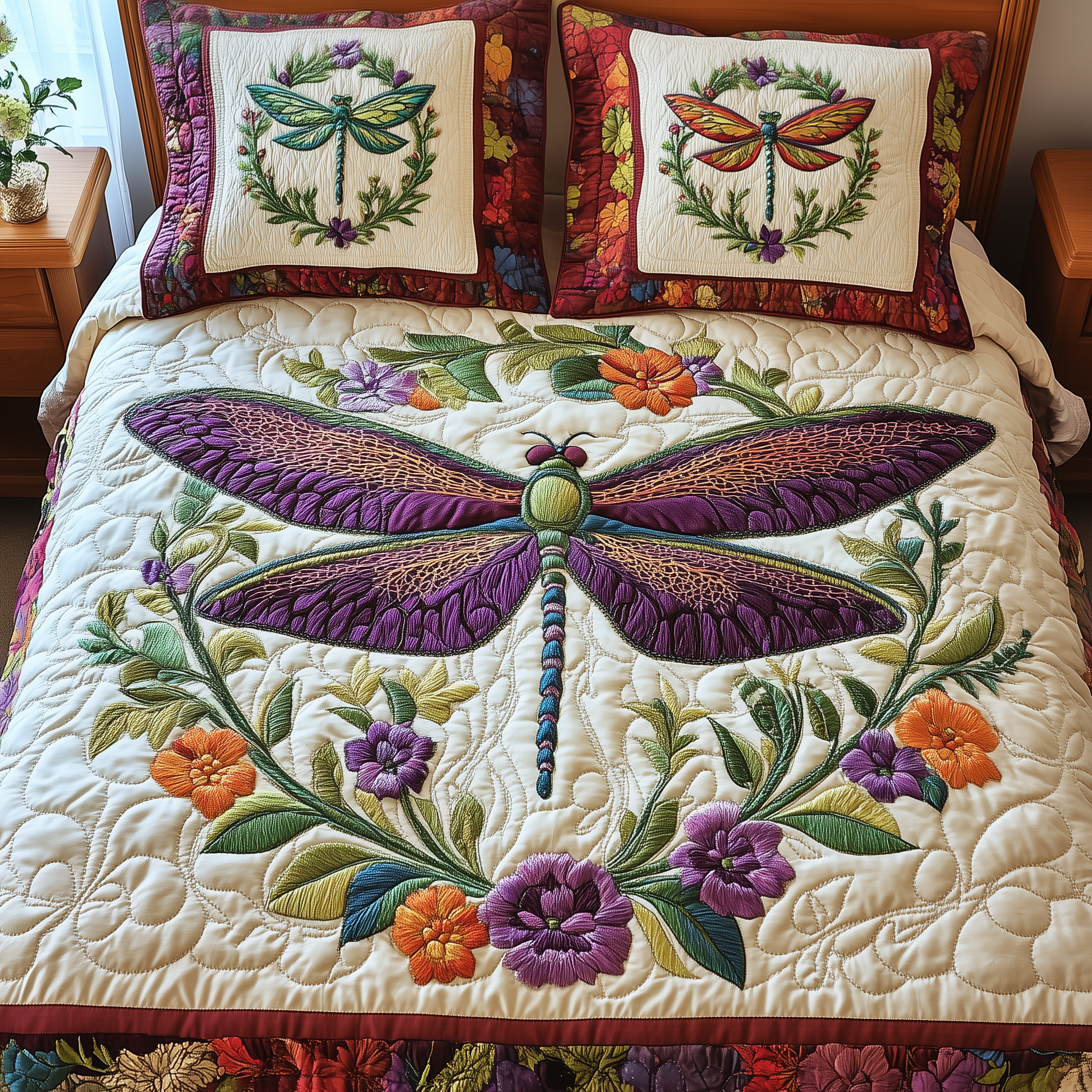 Elegant Dragonfly Quilted Bedding Set Unique Valentines Duvet Cover Set Dragonfly Gift Ideas