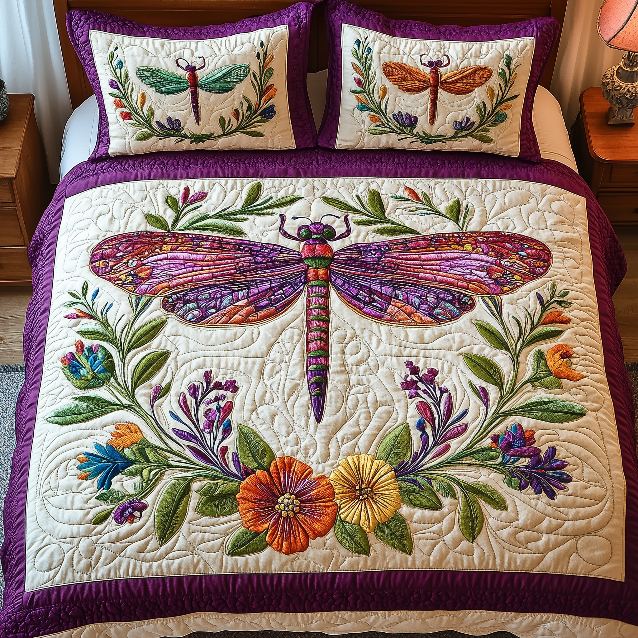 Elegant Dragonfly Quilted Bedding Set Unique Valentines Duvet Cover Set Unique Dragonfly Gifts