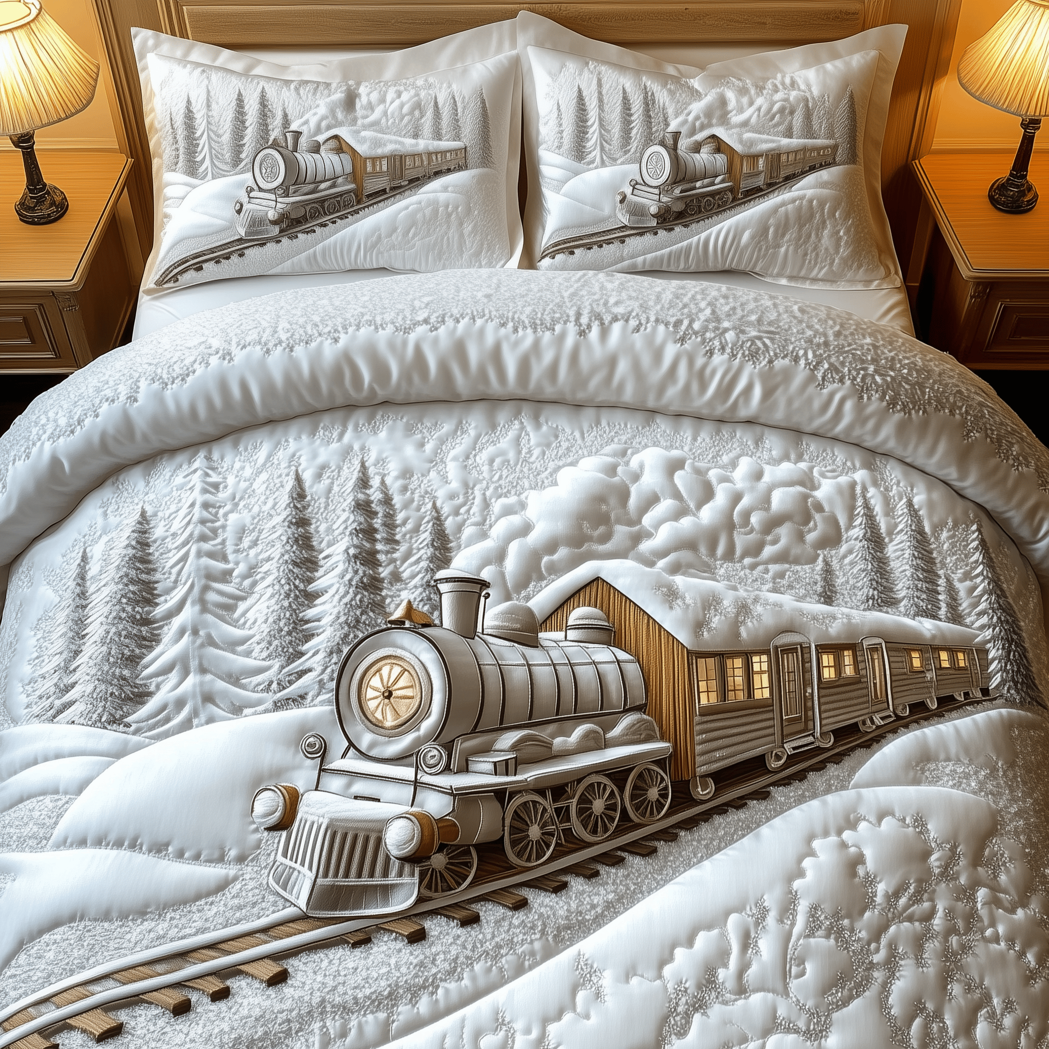 Elegant Train to Snowy Wonderland Quilted Bedding Set Christmas Gift Hampers