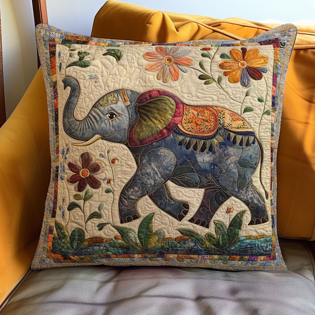 Elephant And Flowers Quilt Pillow Case Cute Xmas Gifts For Flower Enthusiasts For Women