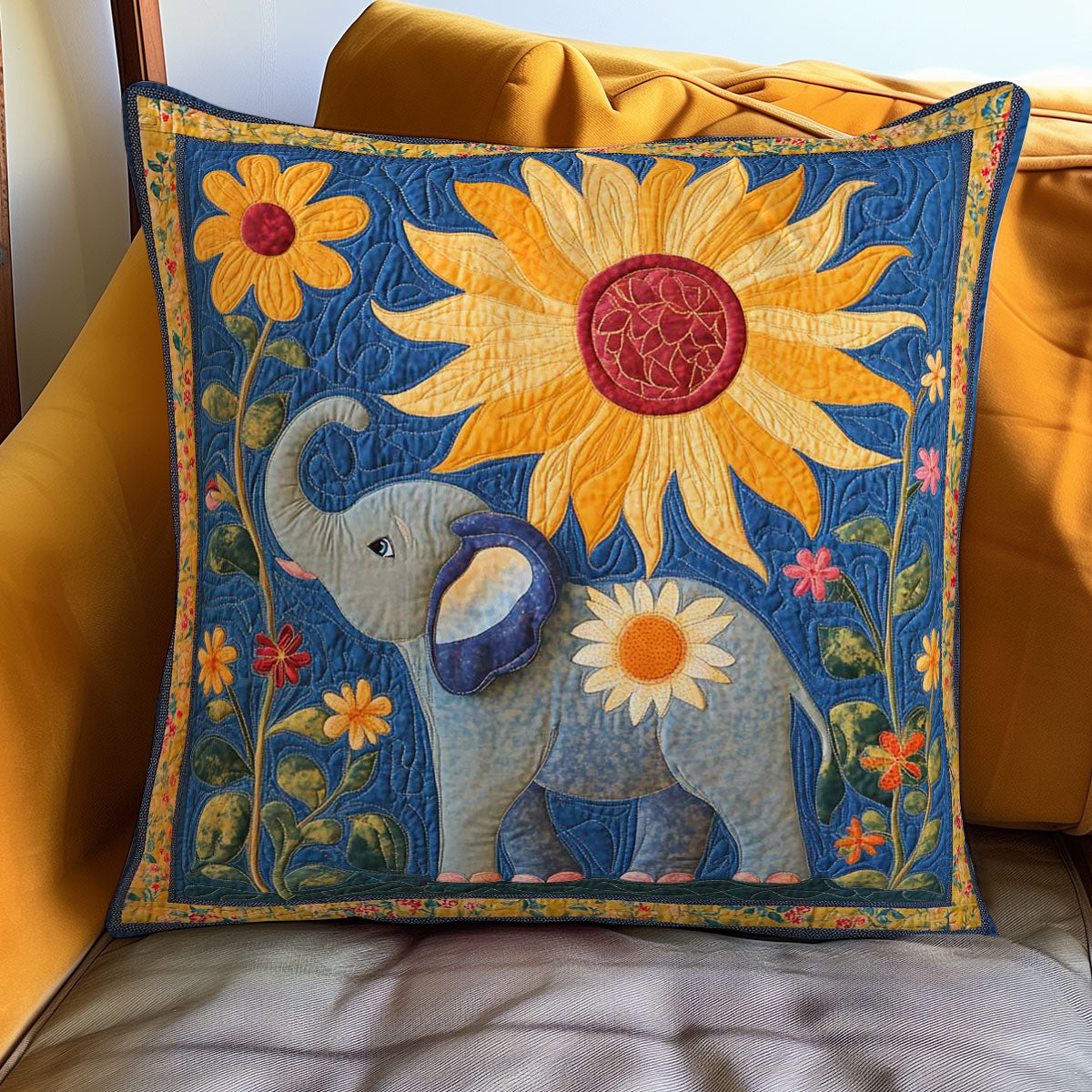 Elephant And Sunflowers Quilt Pillow Case Decorative Pillow Covers Sunflower Presents Gifts