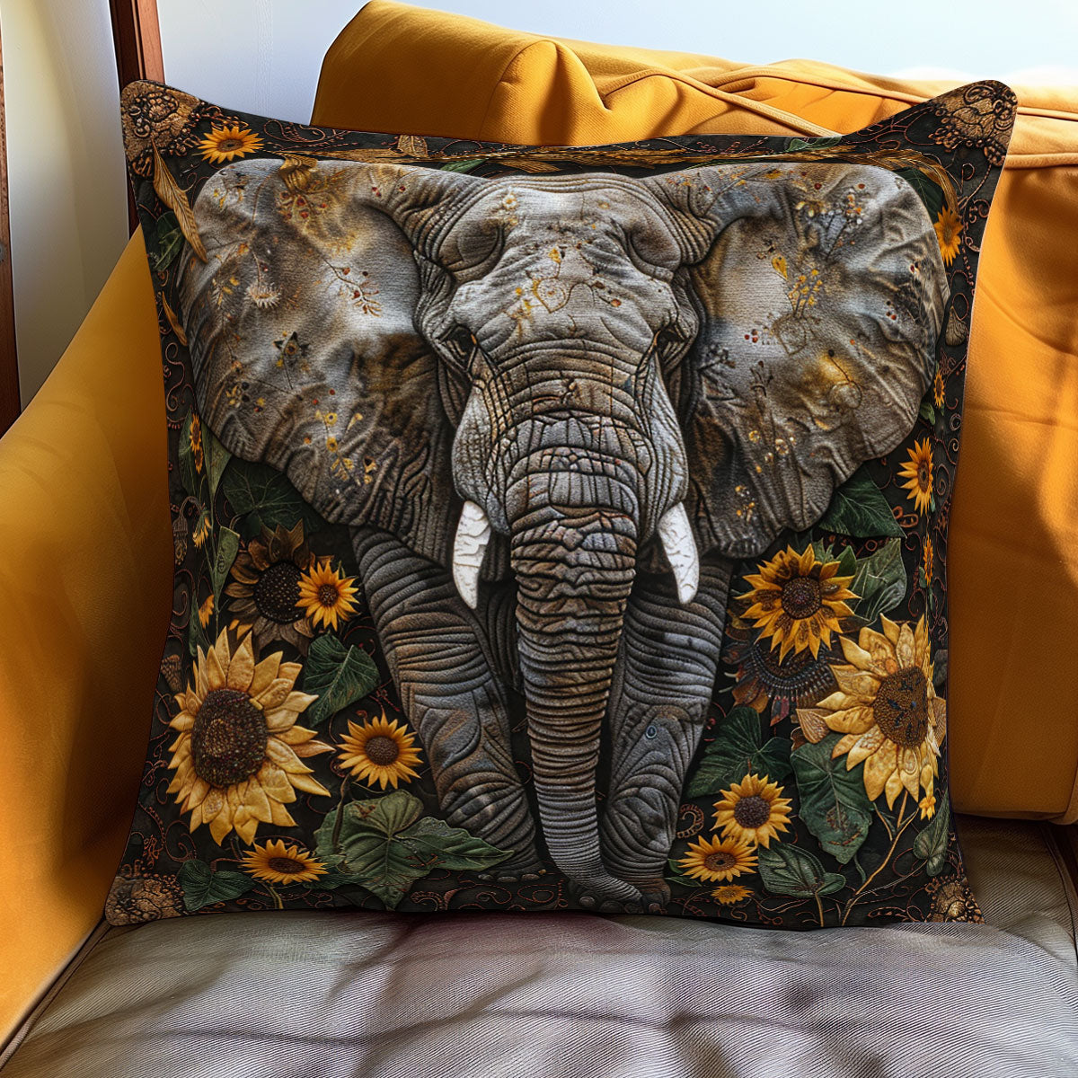 Elephant And Sunflowers Quilt Pillow Case Throw Pillow Covers Sunflower Birthday Christmas Gifts