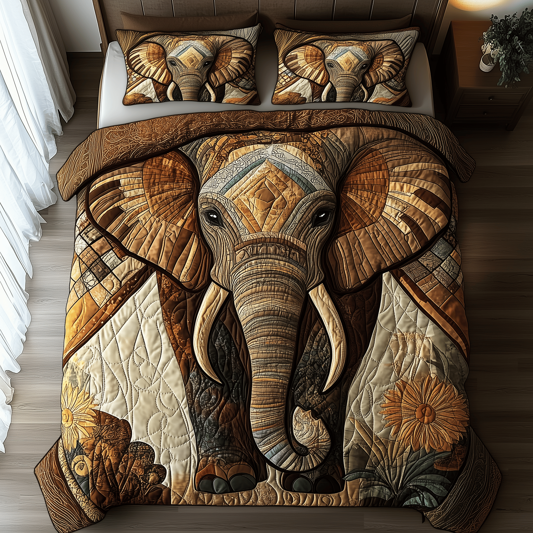 Elephant Whisper Quilted Bedding Set Best Father's Day Duvet Cover Set Elephant Themed Gifts