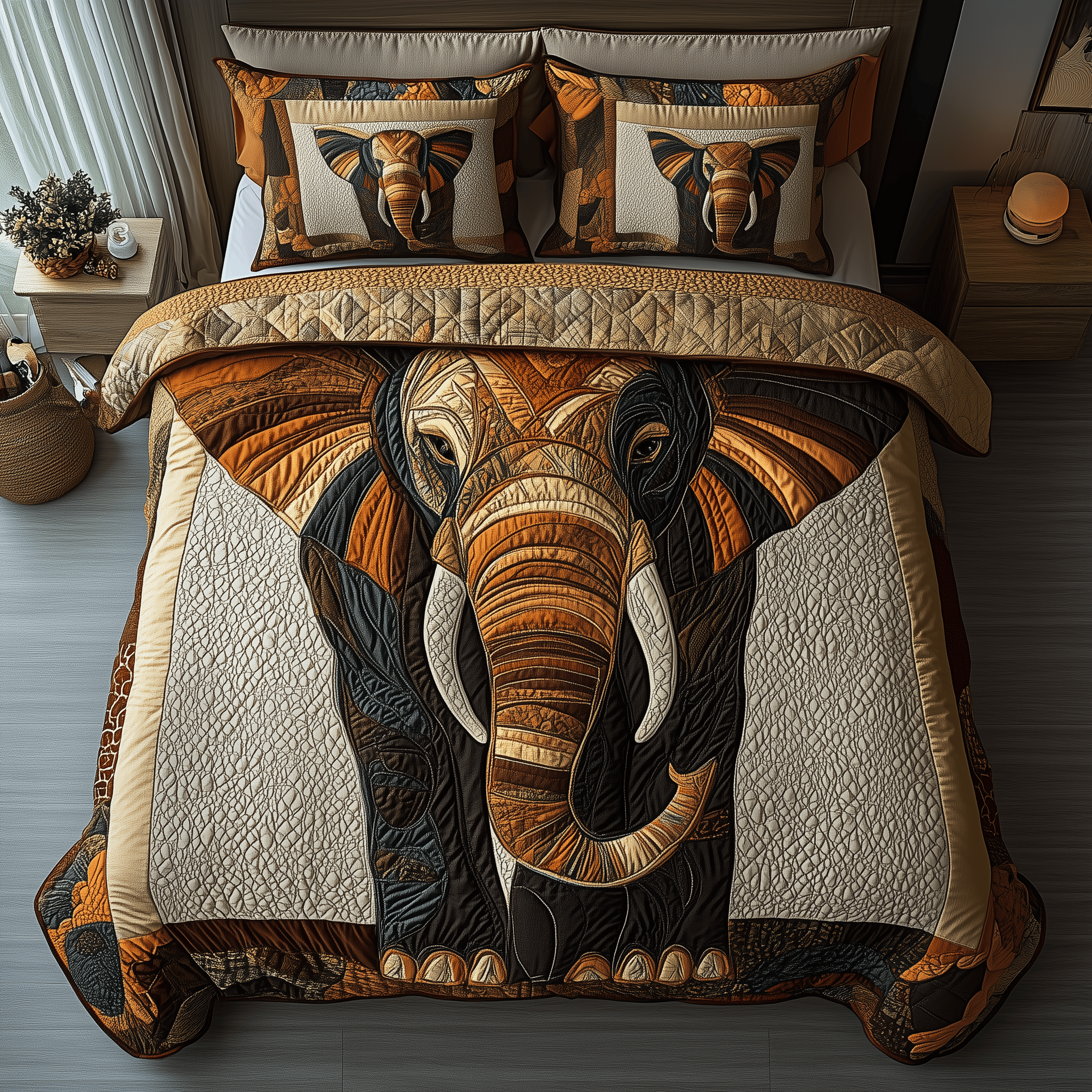 Elephant Whisper Quilted Bedding Set Best Mothers Day Duvet Cover Set Gift For Son