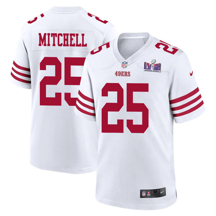 Elijah Mitchell 25 San Francisco 49ers Super Bowl LVIII Patch Game Men Jersey - White - JSDV948