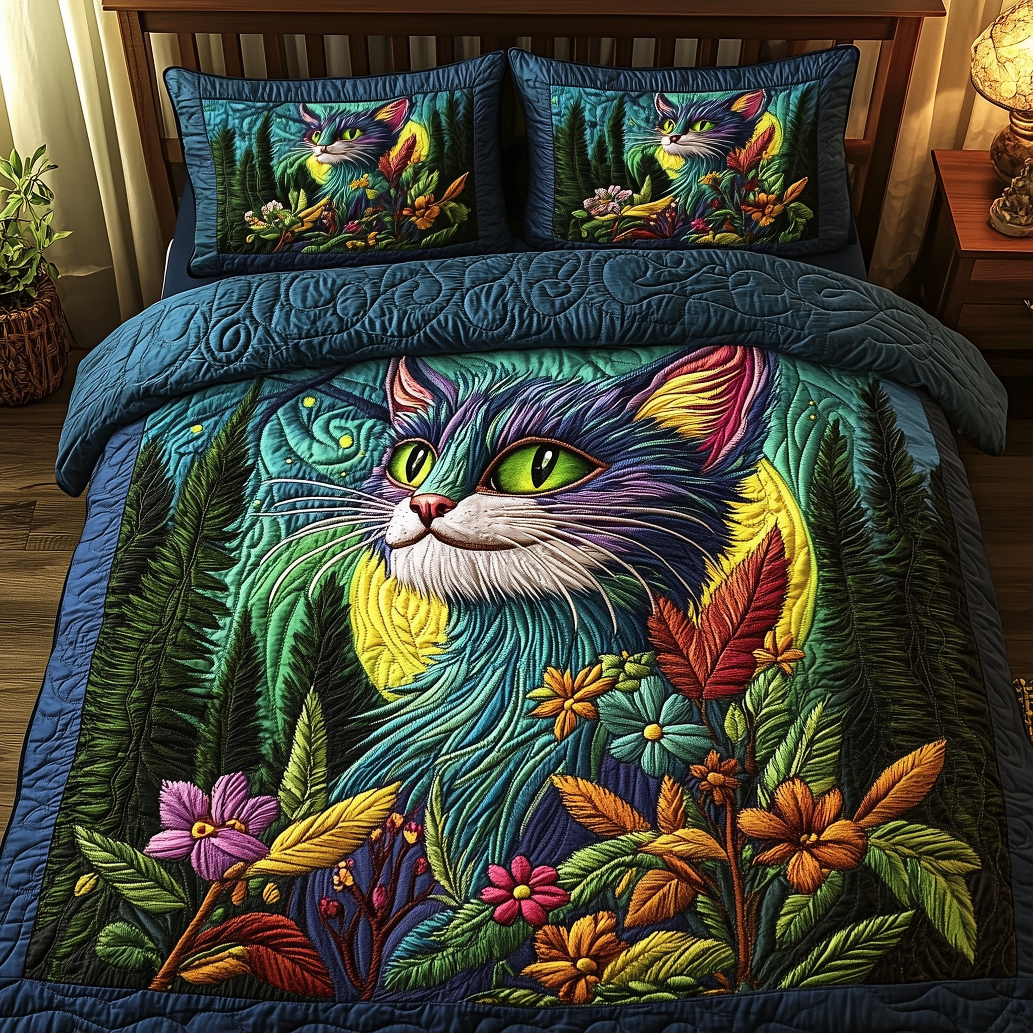 Enchanted Forest Quilted Bedding Set Duvet Cover Bedspread Set Item Presents For Cat Owners