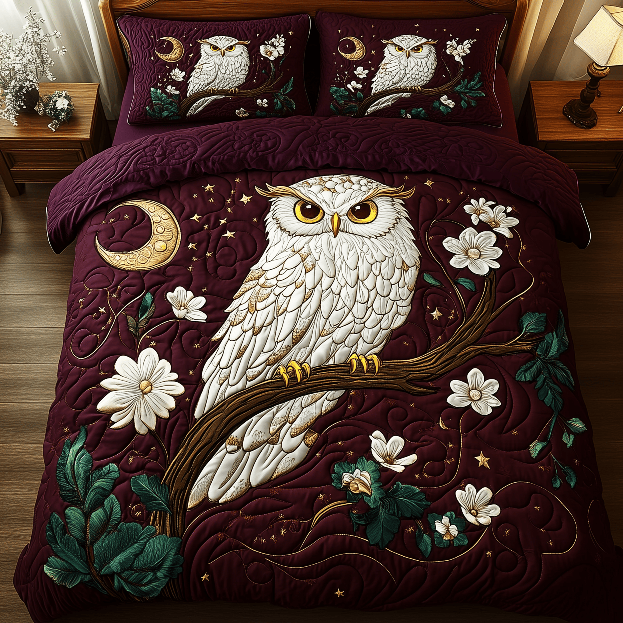 Enchanted Owl Haven Quilted Bedding Set Best Mothers Day Duvet Cover Set Owl Present Ideas