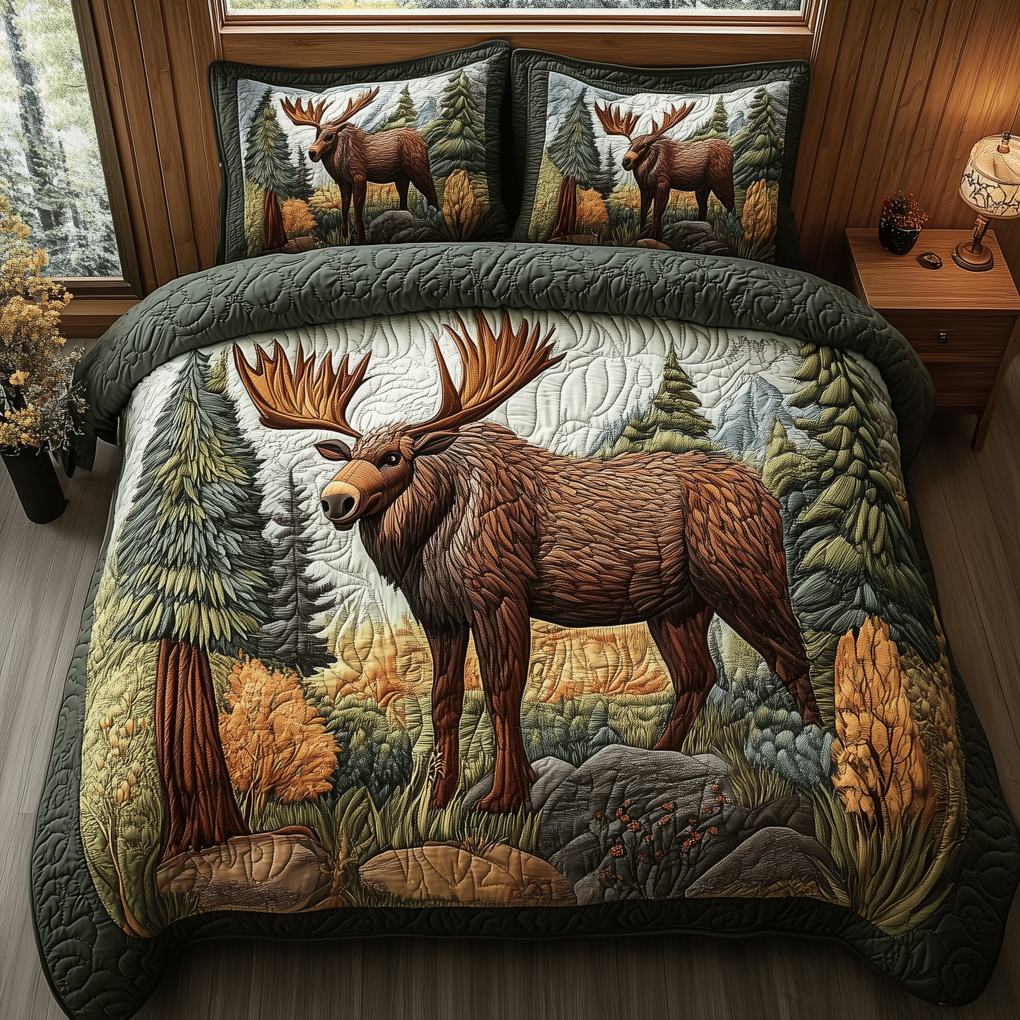 Enchanted Woodland Moose Quilted Bedding Set Unique Duvet Cover Bedspread Set Valentines Ideas For Her