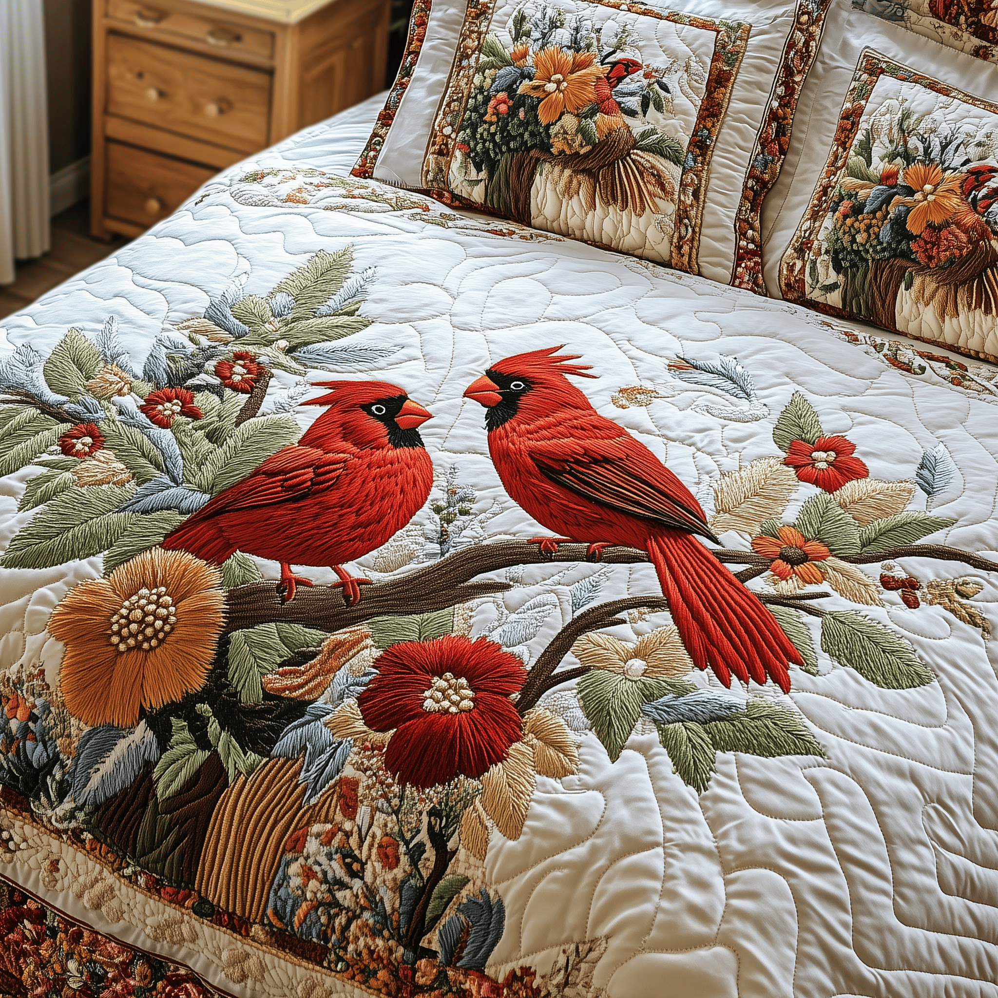 Eternal Cardinal Bond Quilted Bedding Set Good Valentine'S Duvet Cover Set Presents For Son And Daughter In Law