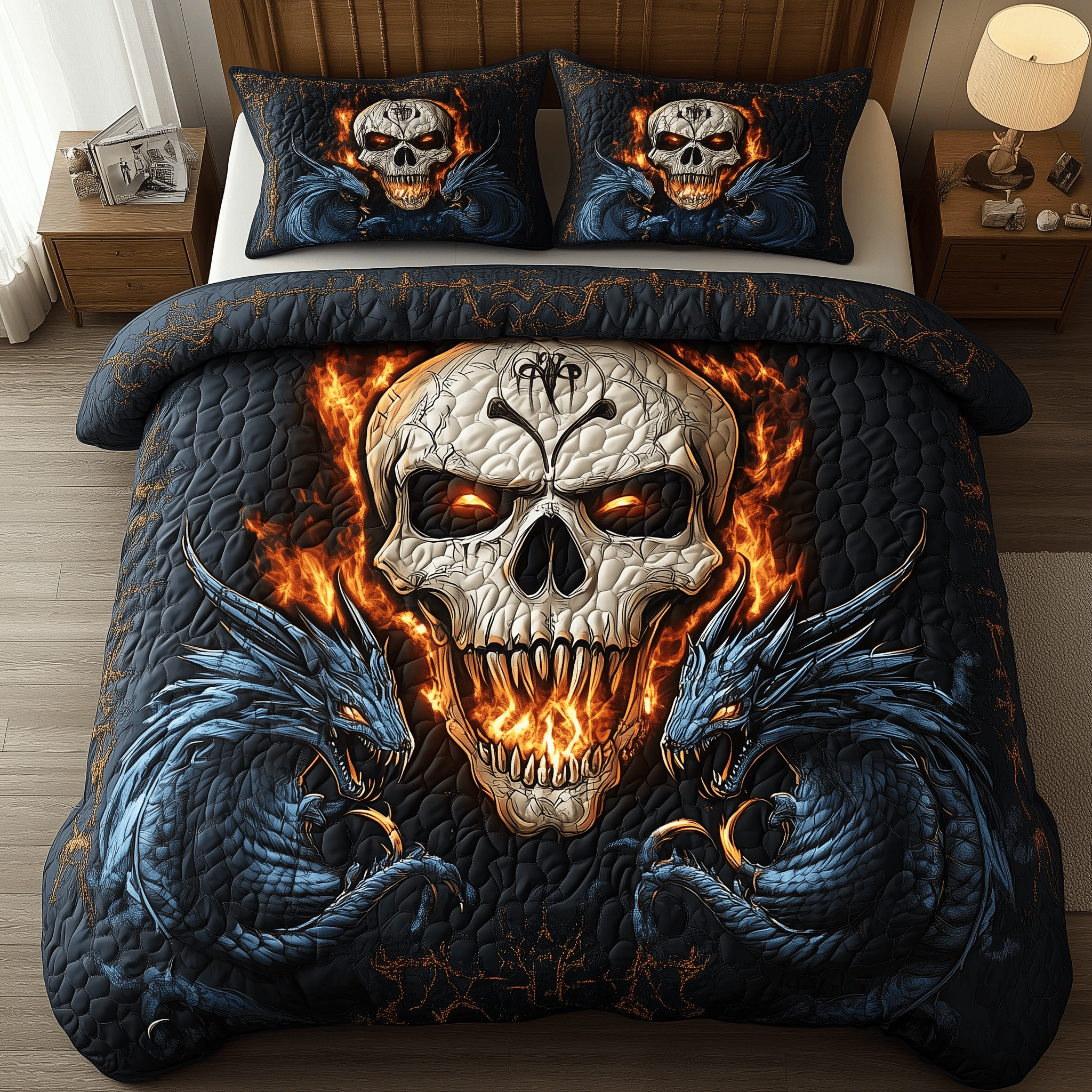 Eternal Dragonfire Quilted Bedding Set Unique Valentines Duvet Cover Set Gift For Someone Who Loves Dragonflies