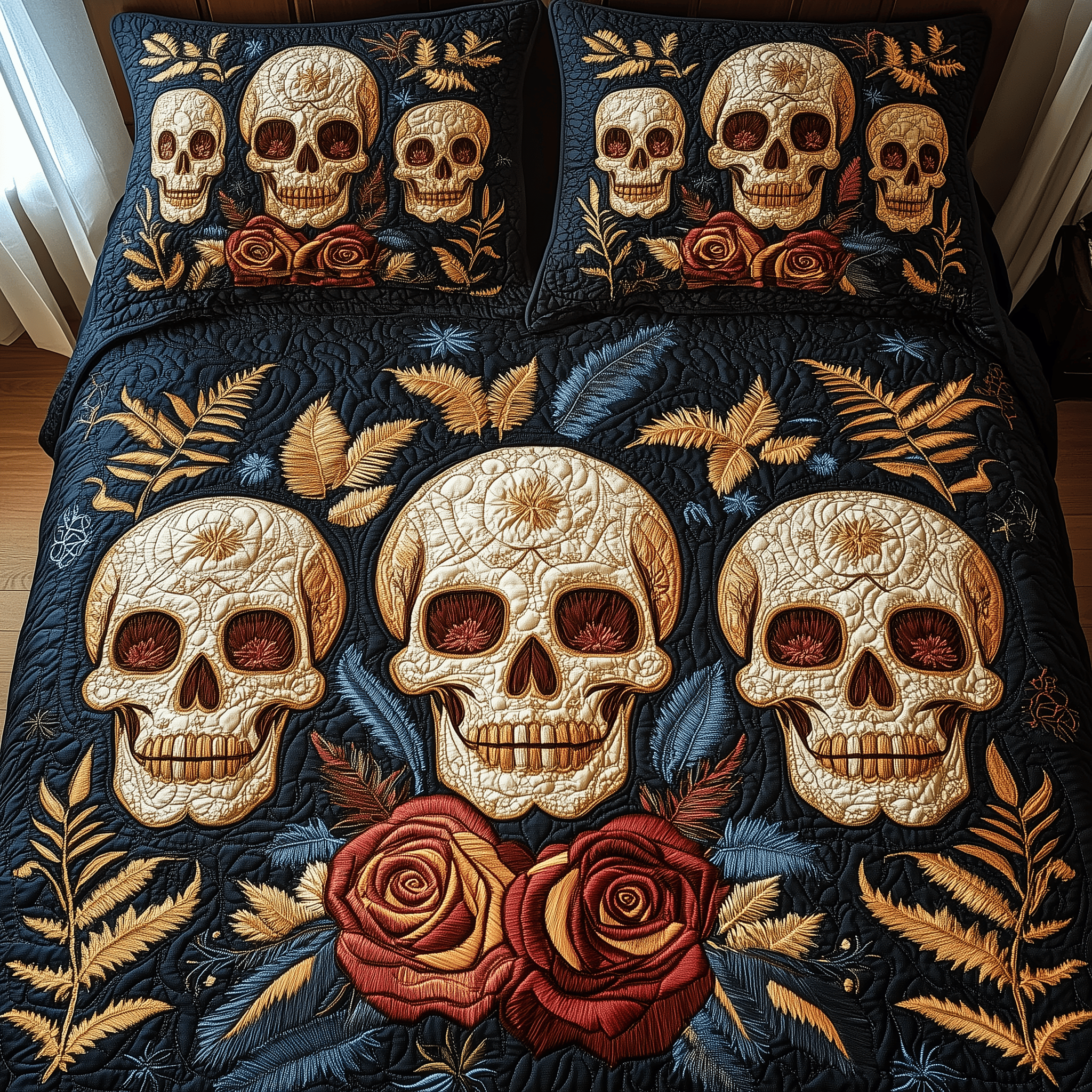 Eternal Skull Blossom Quilted Bedding Set Cool First Valentine Duvet Cover Set Skull Gifts For Her
