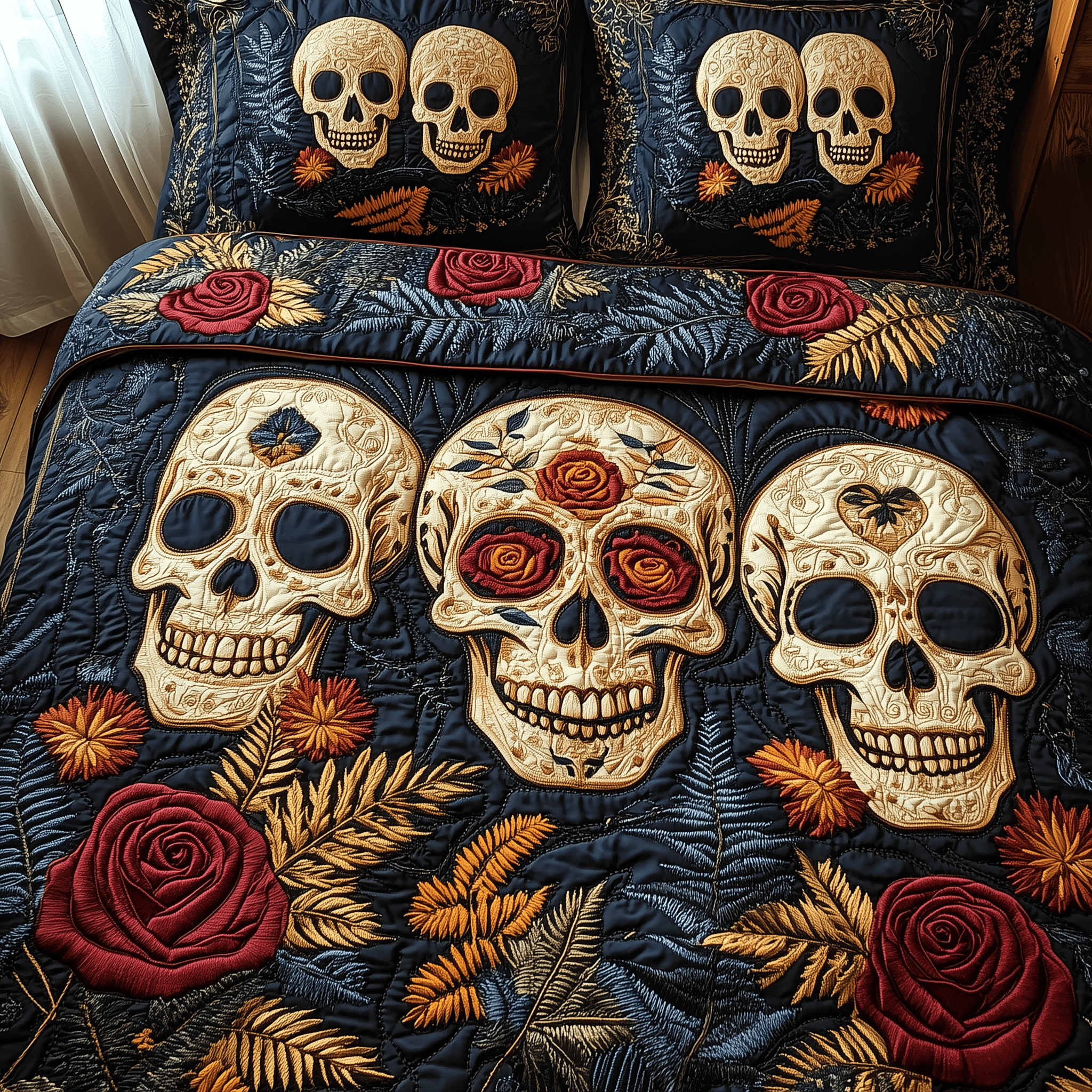Eternal Skull Blossom Quilted Bedding Set Cool First Valentine Duvet Cover Set Unique Skull Gifts