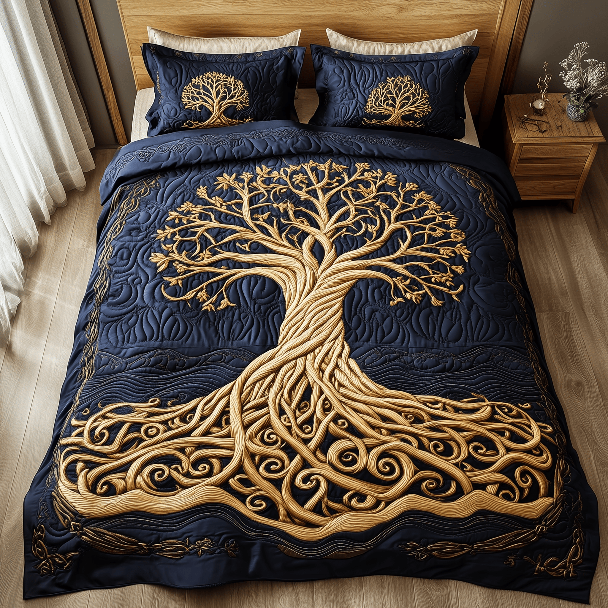 Eternal Tree Of Life Quilted Bedding Set Best Duvet Cover Bedspread Set Dad And Daughter Gifts