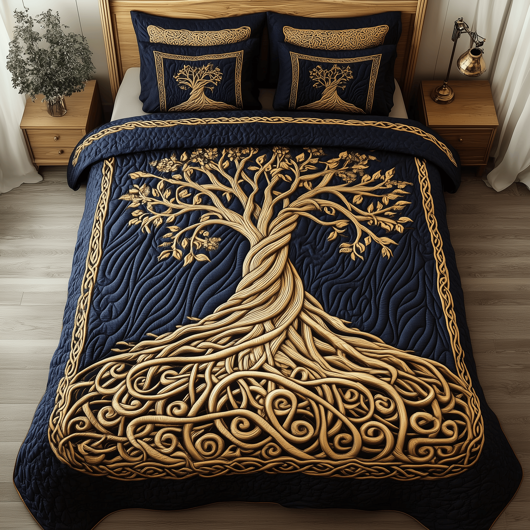 Eternal Tree Of Life Quilted Bedding Set Best Duvet Cover Bedspread Set Father Daughter Gifts