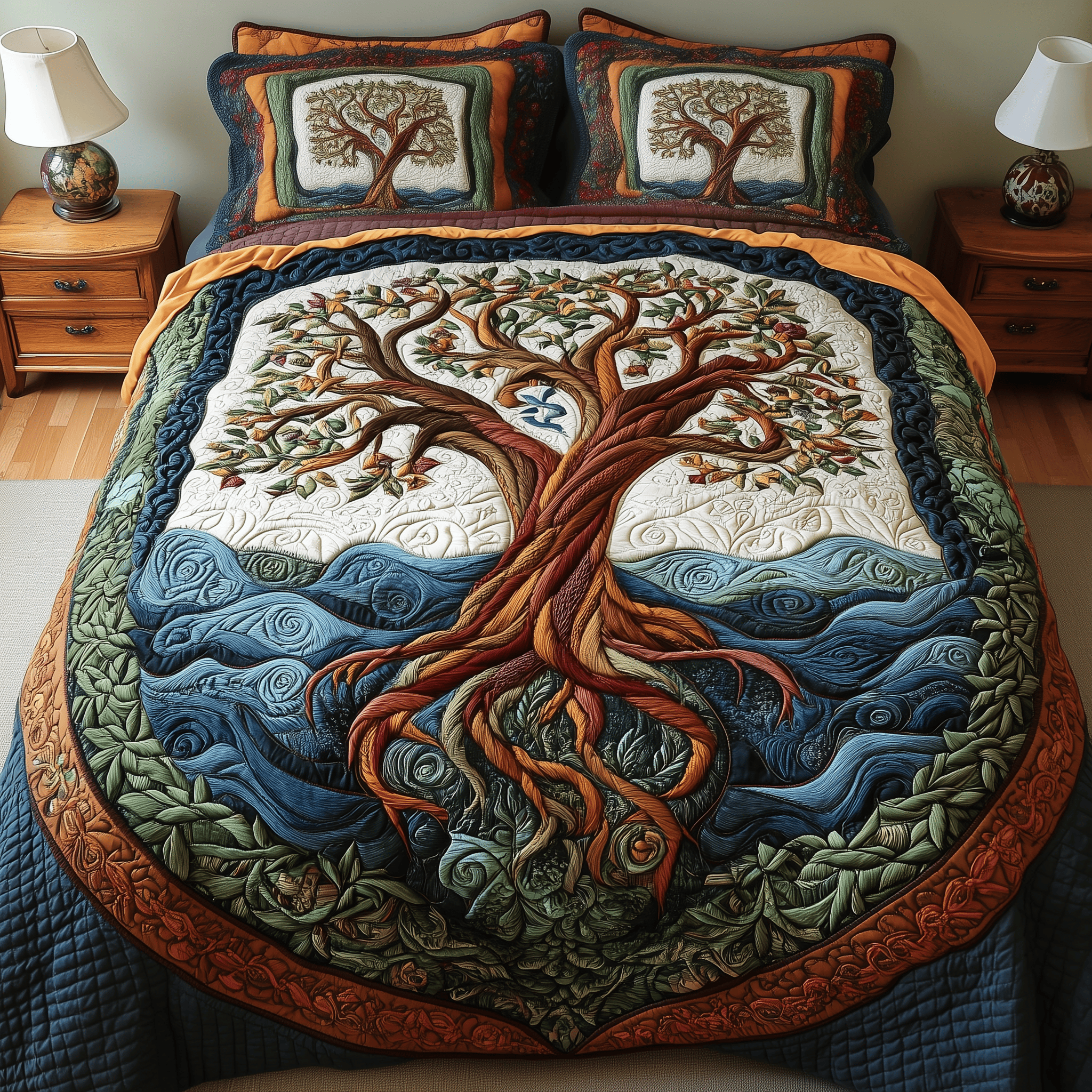 Eternal Tree Of Life Quilted Bedding Set Best Duvet Cover Bedspread Set Gift From Daughter To Father