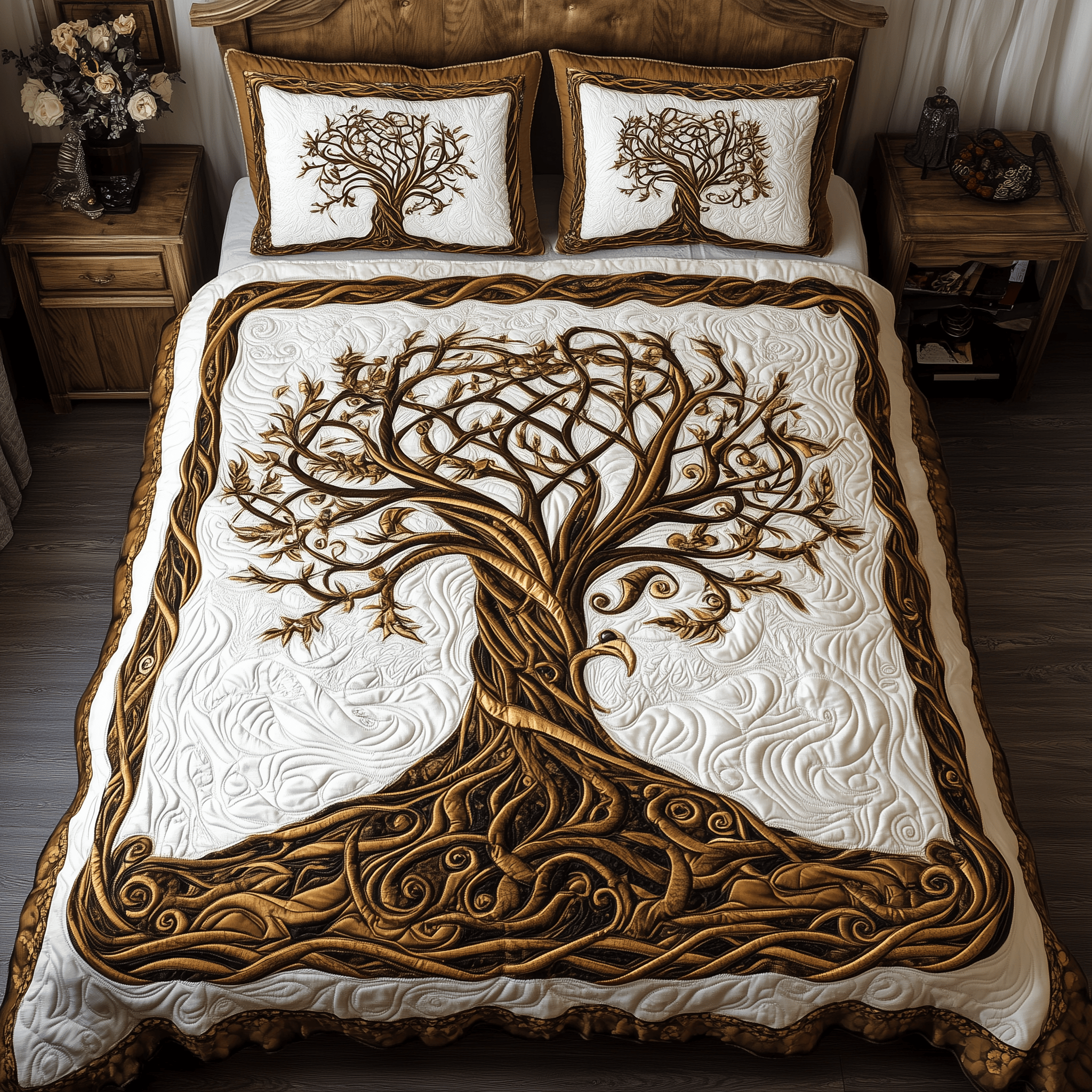 Eternal Tree Of Life Quilted Bedding Set Best Duvet Cover Bedspread Set Gift Ideas For Grown Son